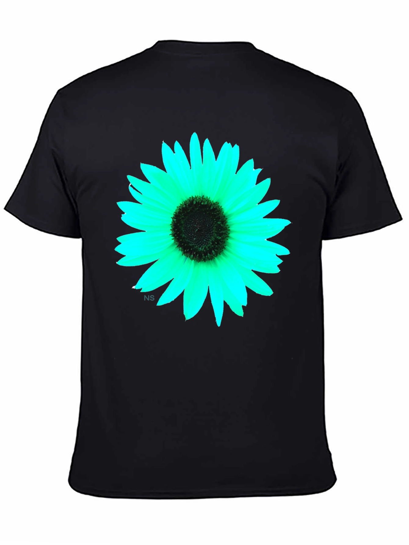 Black T-Shirt with Vivid Flower Graphic