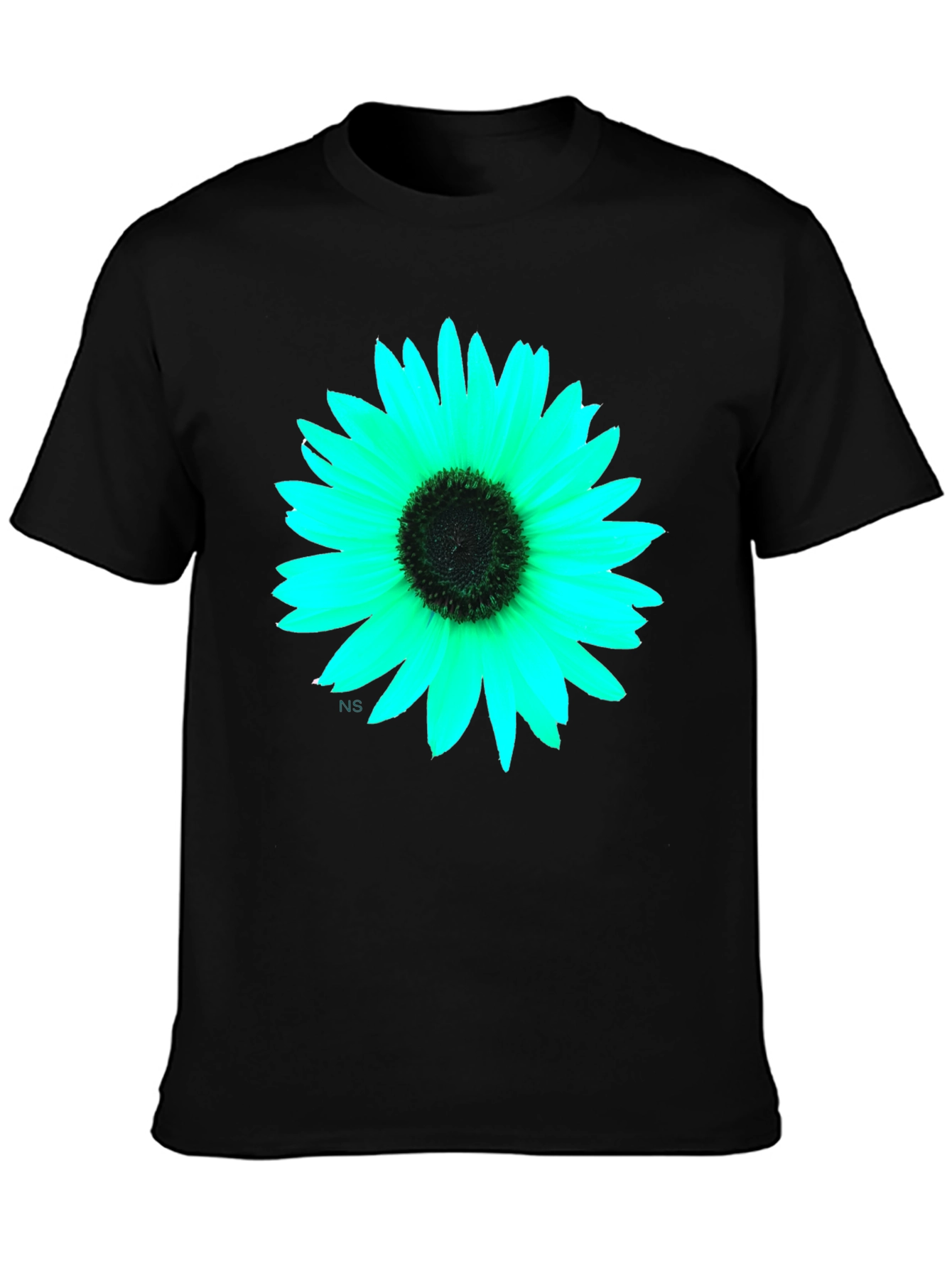 Black T-Shirt with Vivid Flower Graphic