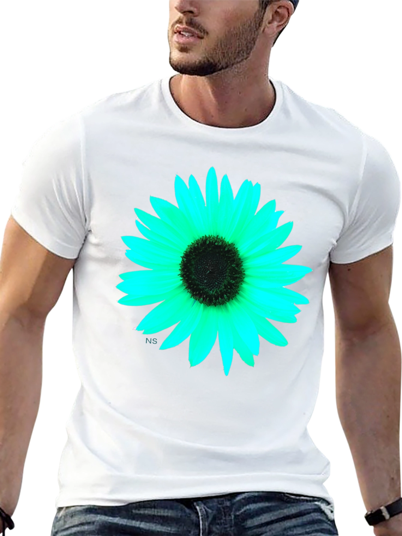 Black T-Shirt with Vivid Flower Graphic