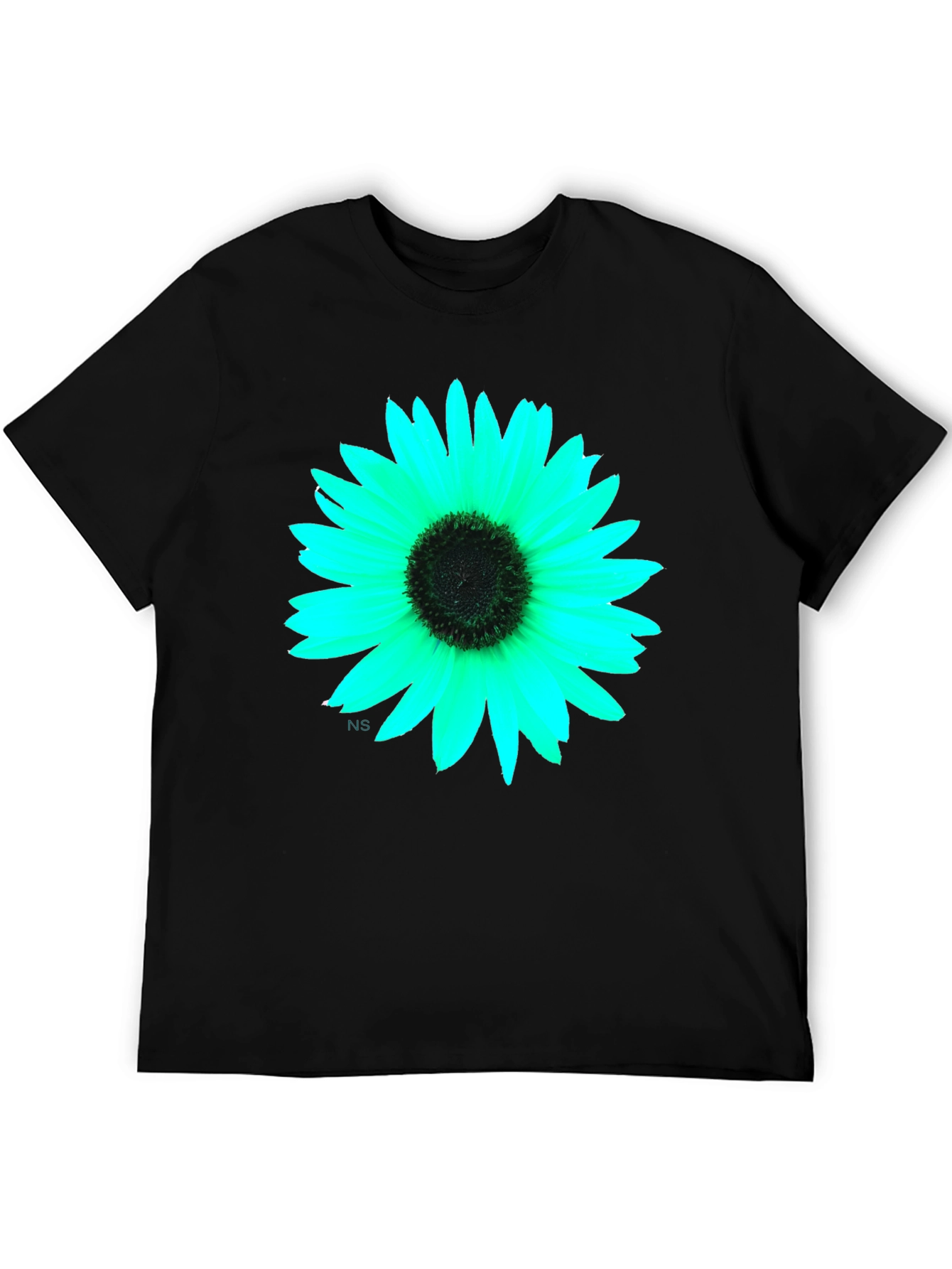 Black T-Shirt with Vivid Flower Graphic