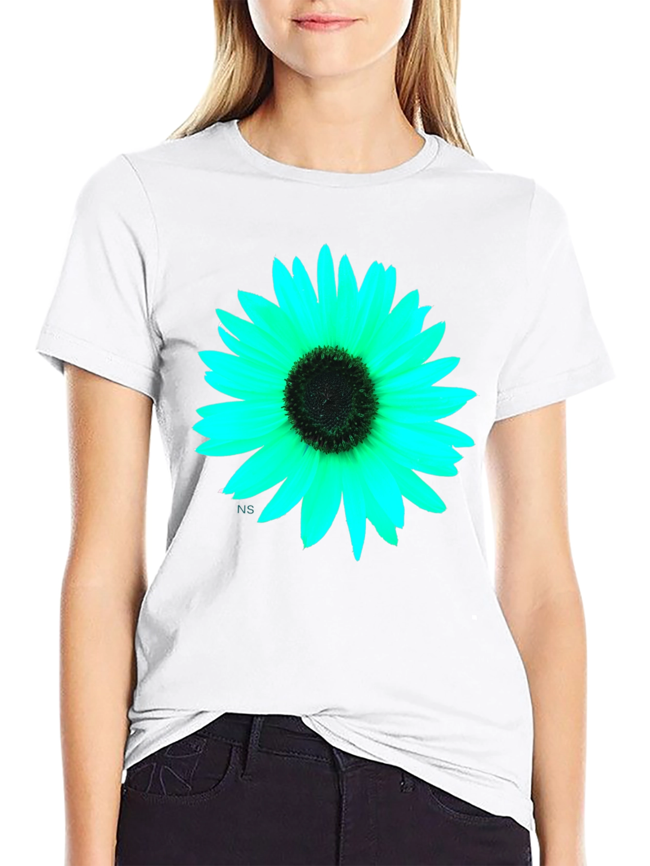 Black T-Shirt with Vivid Flower Graphic