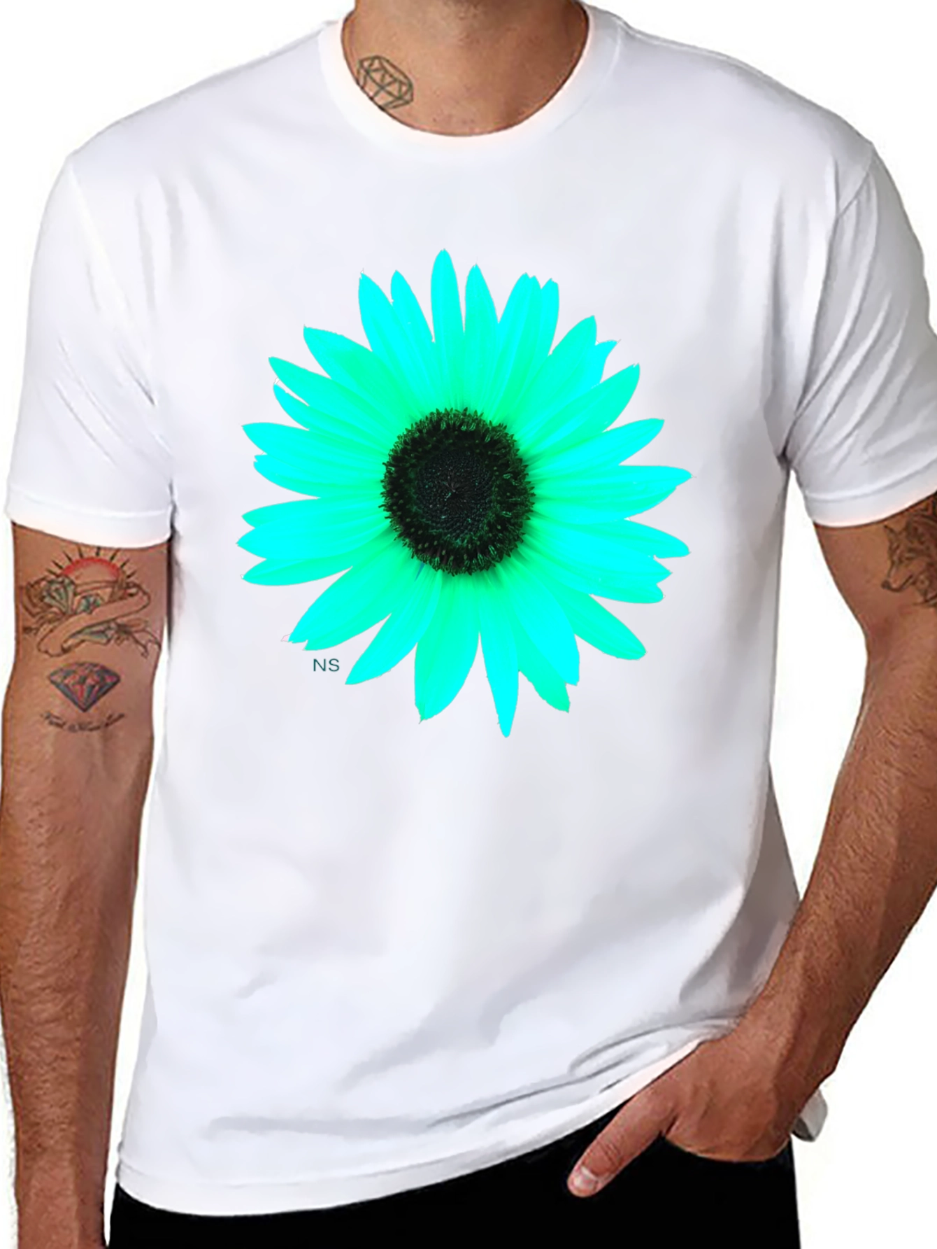 Black T-Shirt with Vivid Flower Graphic