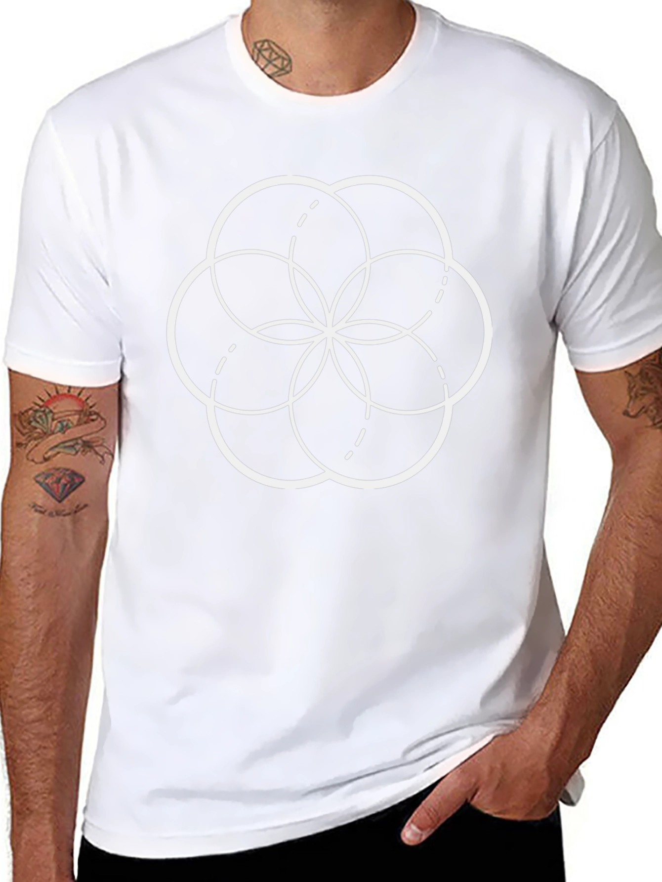 Geometric Circle Pattern Black T-Shirt