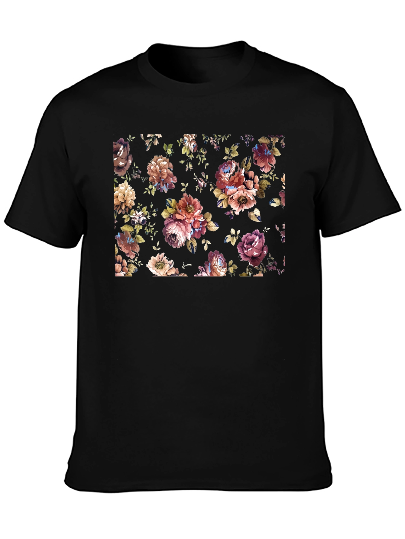 Floral Print Black Tee - Stylish Mens T-Shirt