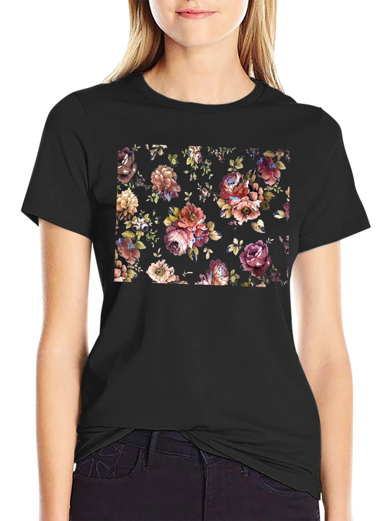 Floral Print Black Tee - Stylish Mens T-Shirt