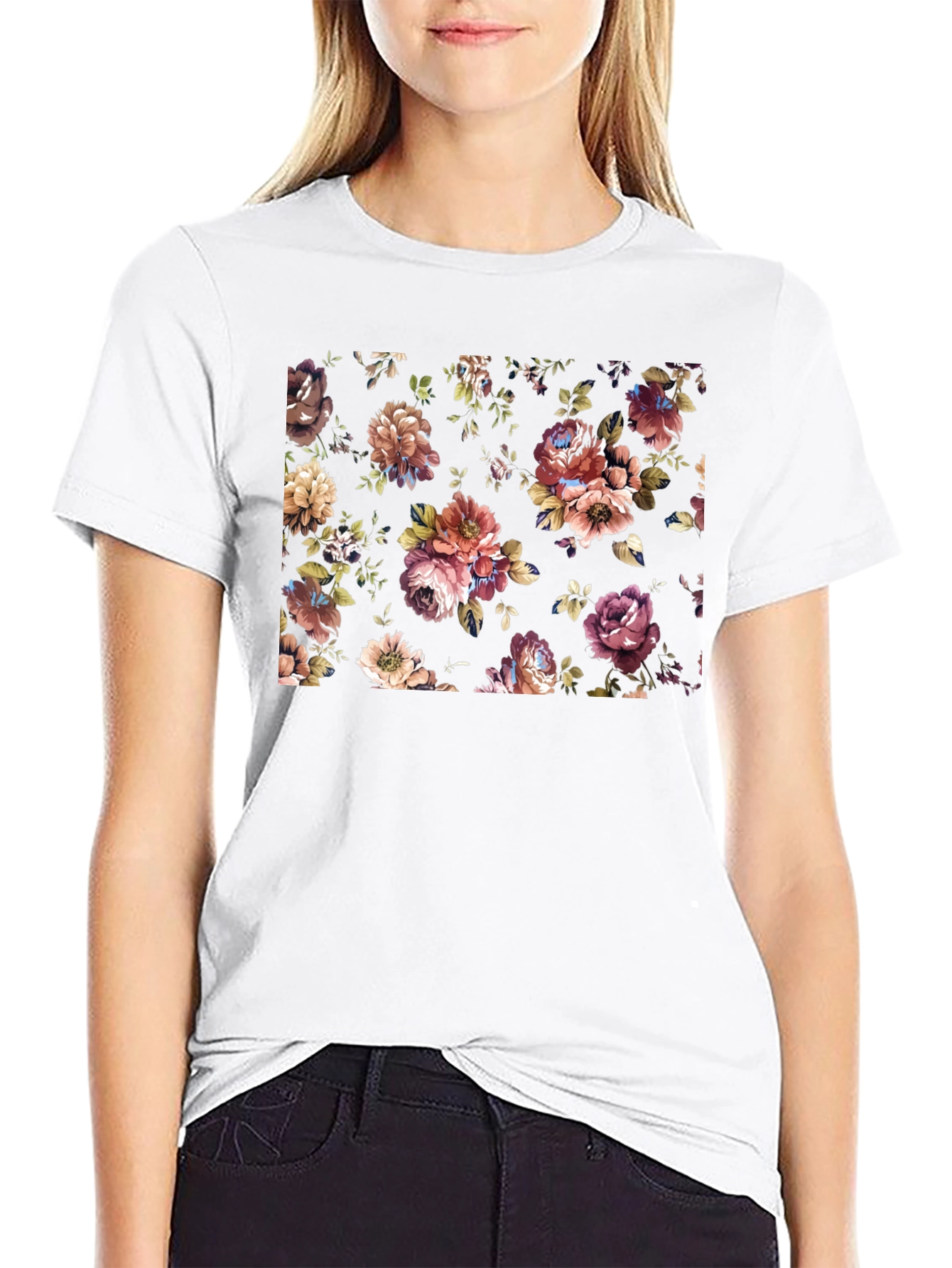 Floral Print Black Tee - Stylish Mens T-Shirt
