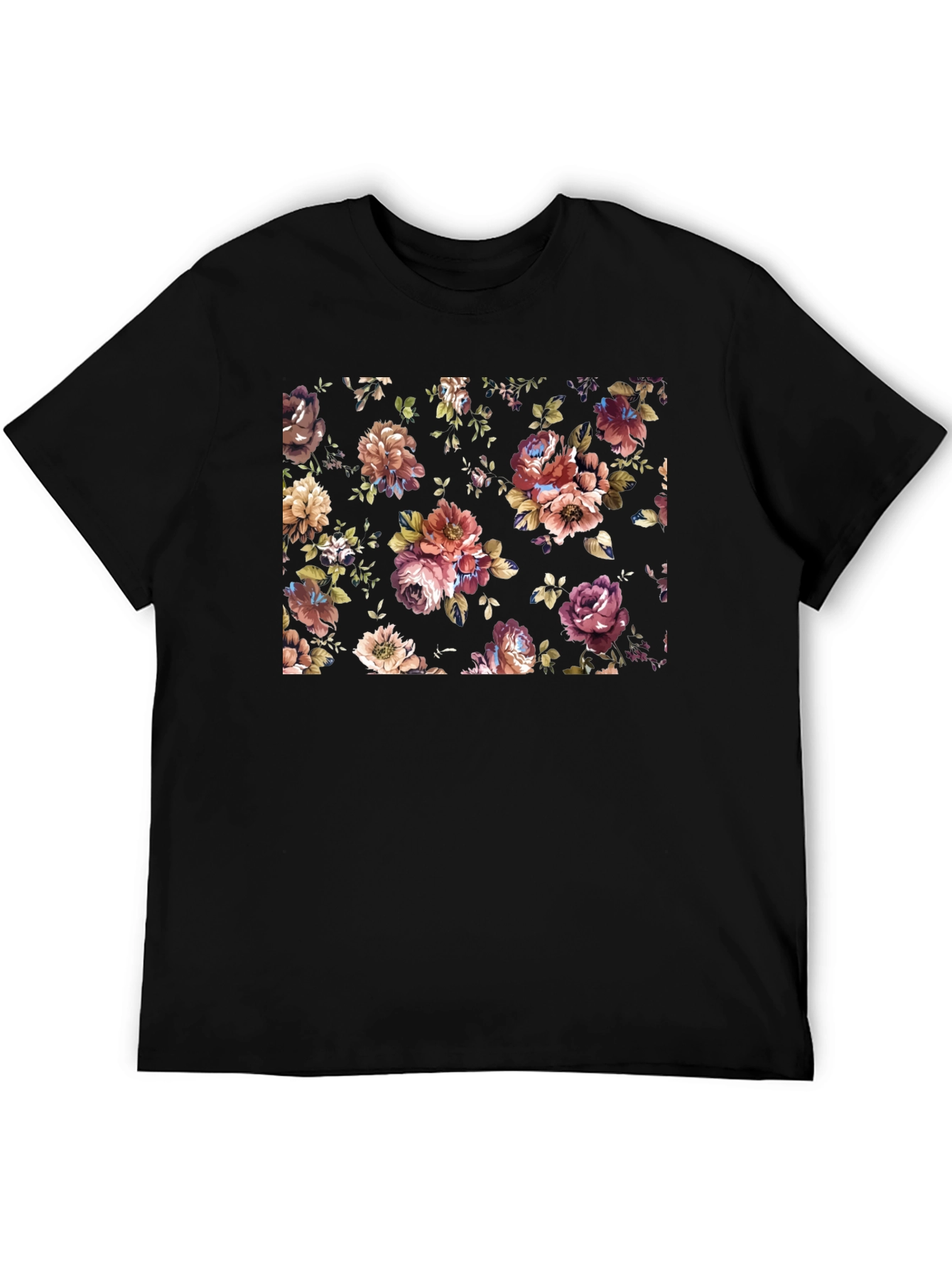 Floral Print Black Tee - Stylish Mens T-Shirt