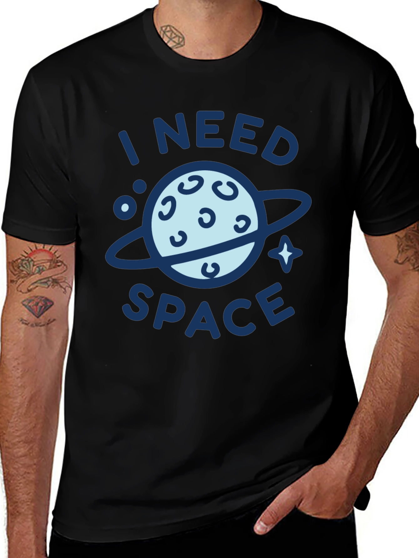 I Need Space Graphic Print Black T-Shirt