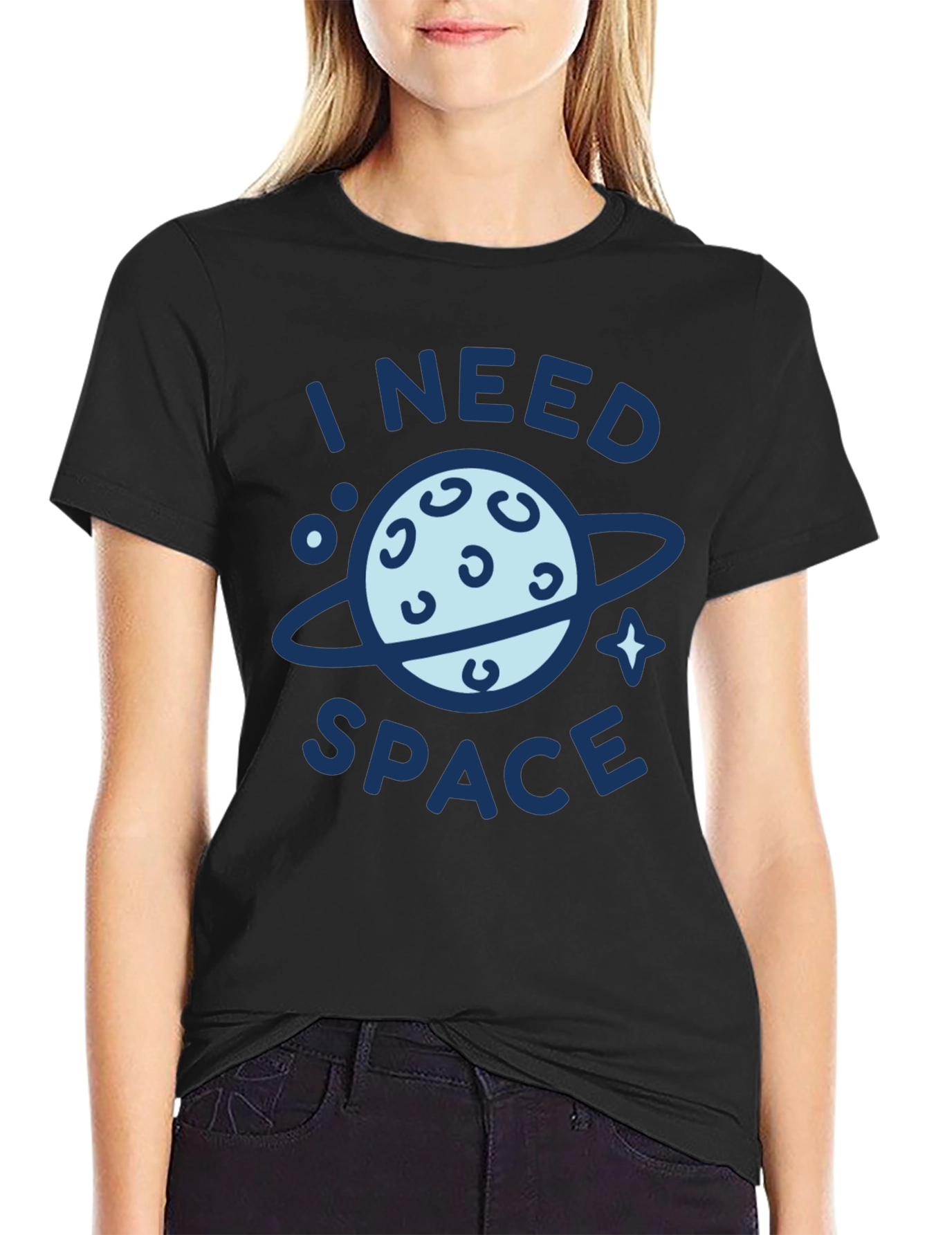 I Need Space Graphic Print Black T-Shirt