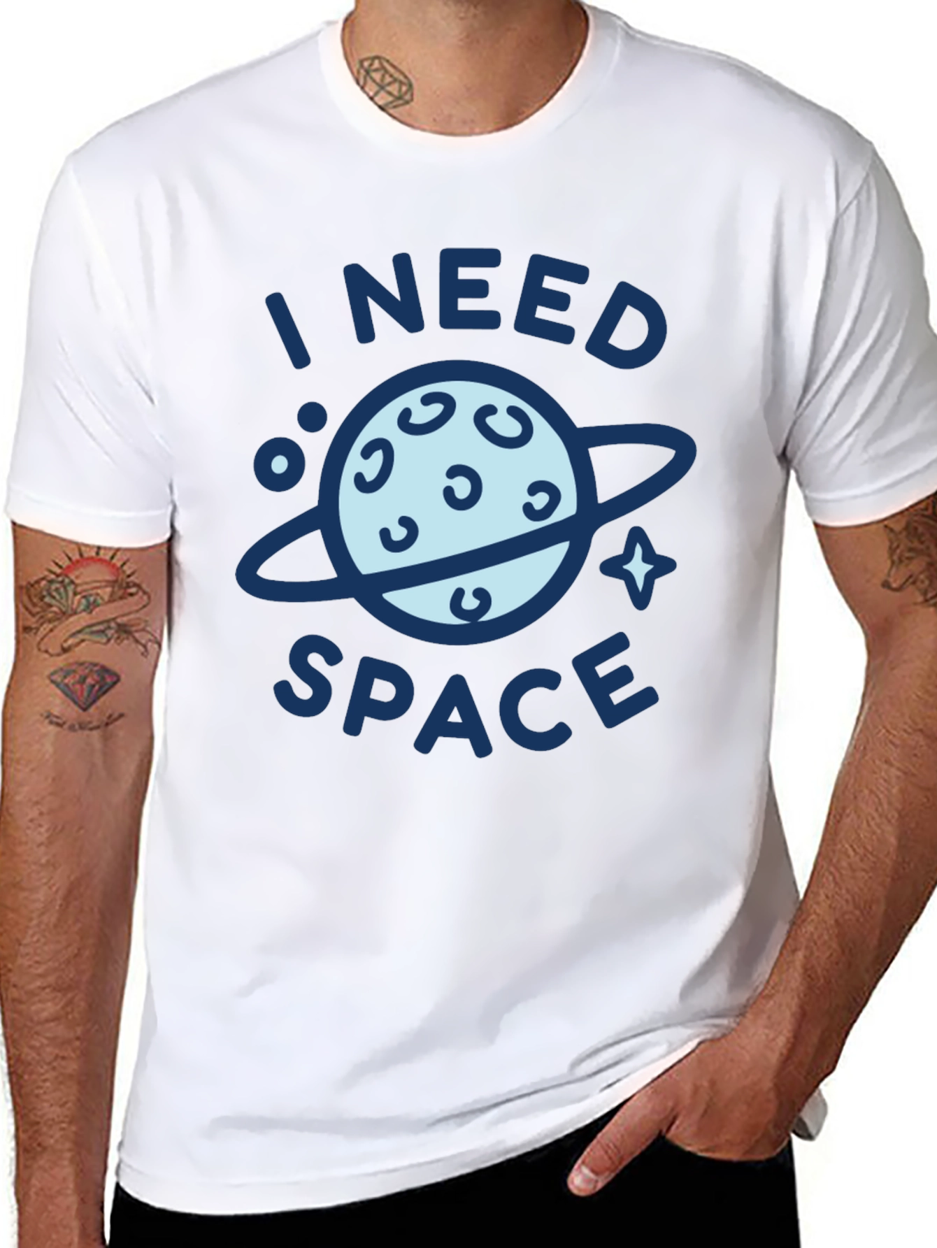 I Need Space Graphic Print Black T-Shirt