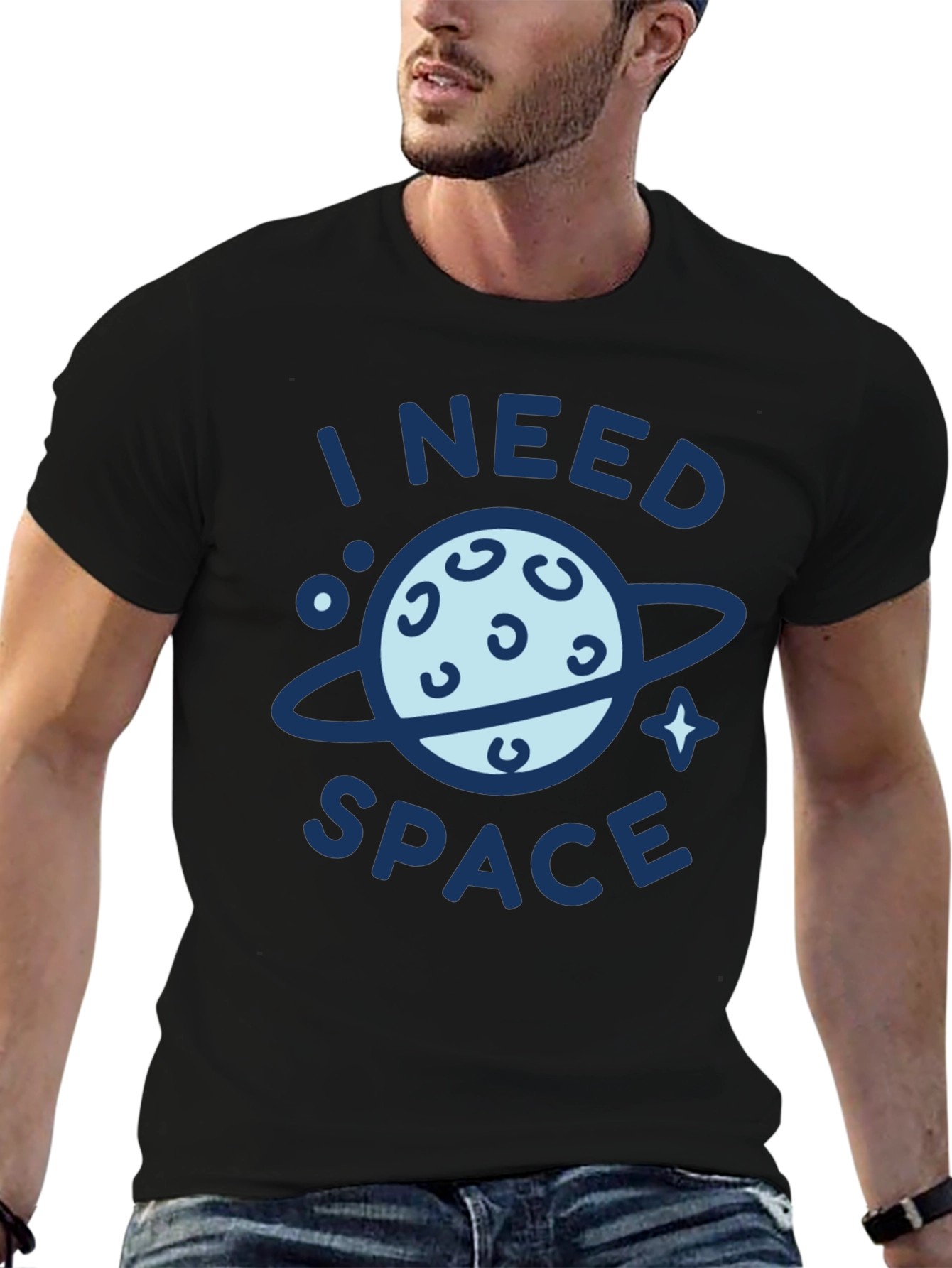 I Need Space Graphic Print Black T-Shirt