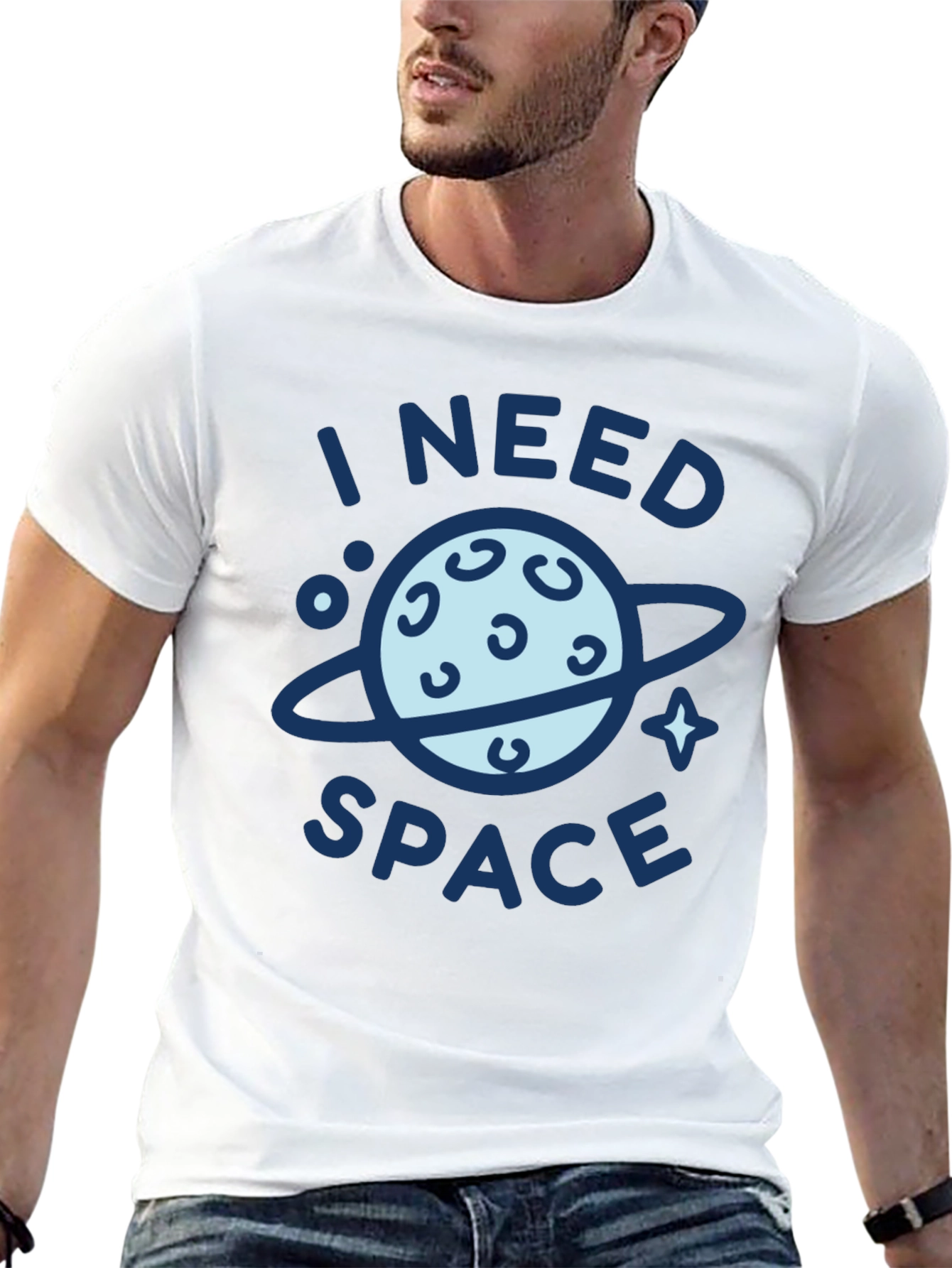 I Need Space Graphic Print Black T-Shirt