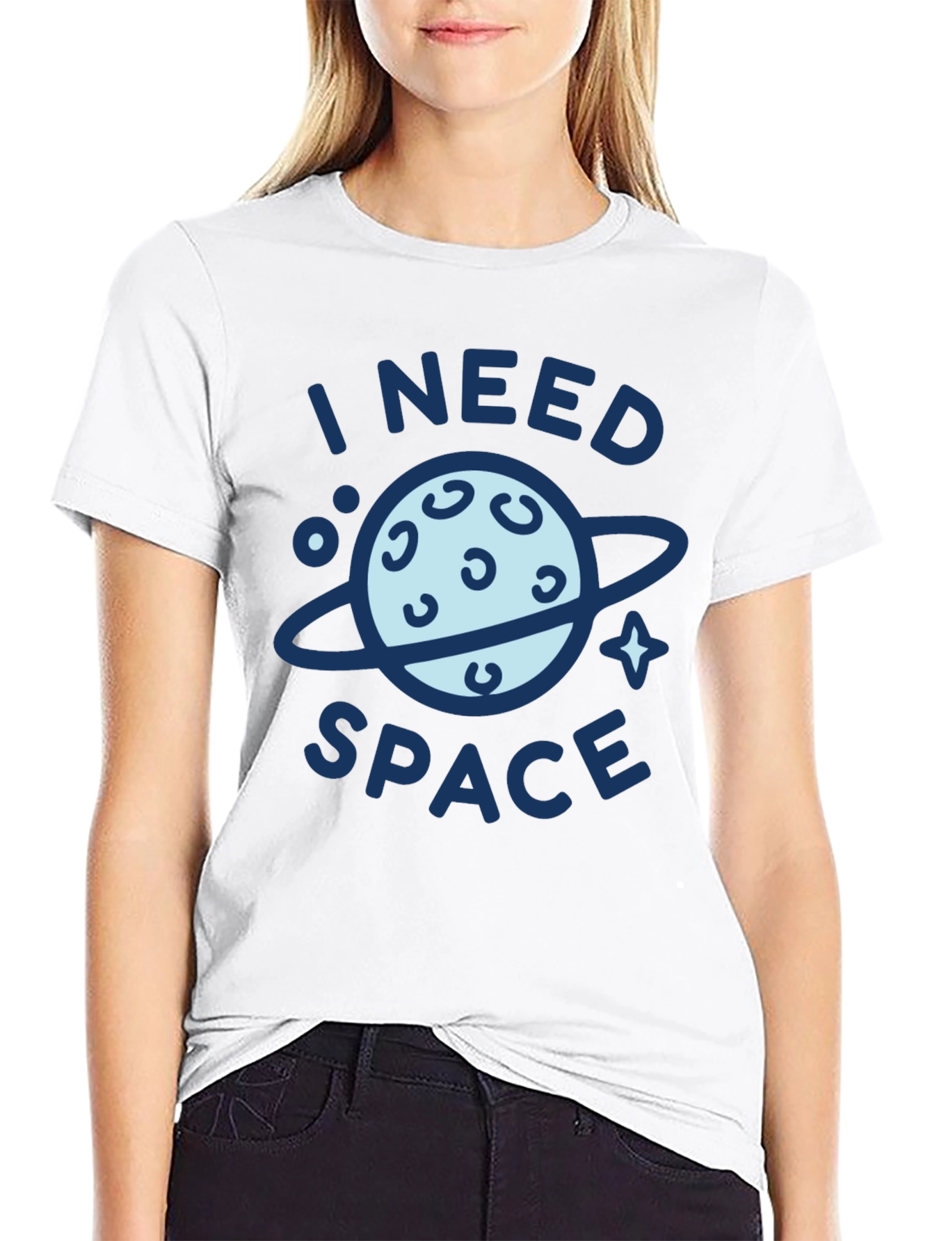 I Need Space Graphic Print Black T-Shirt