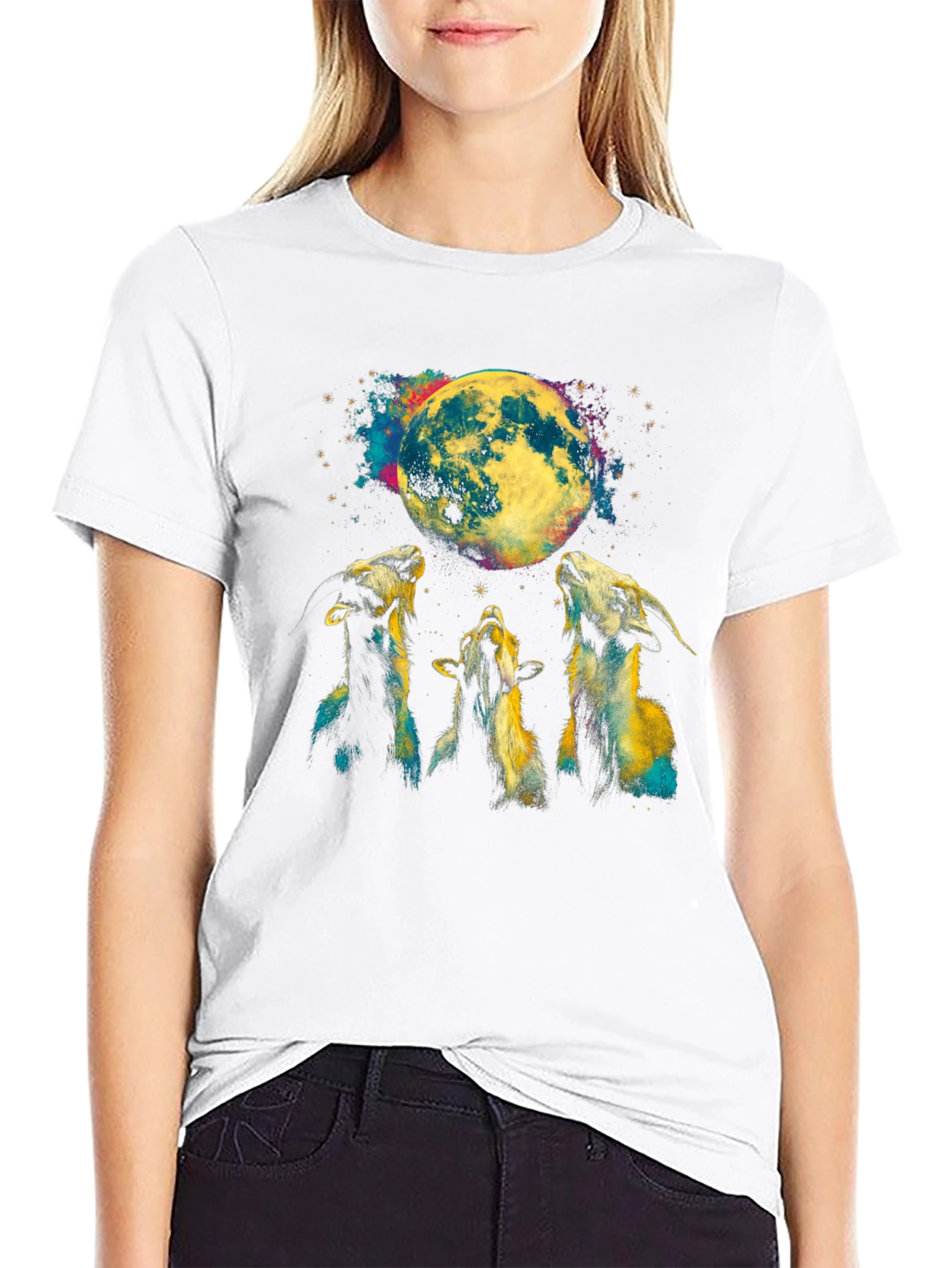 Goats Howling at Moon Graphic Tee - Black T-Shirt