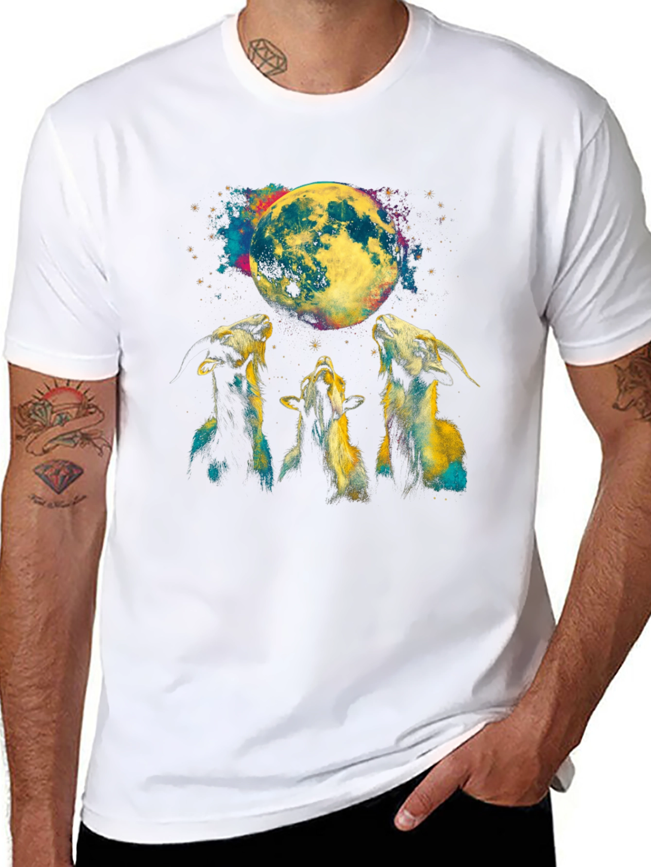 Goats Howling at Moon Graphic Tee - Black T-Shirt