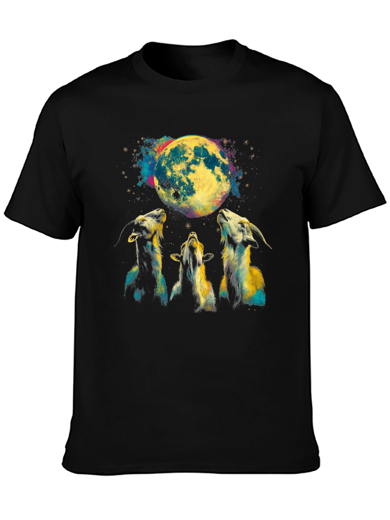 Goats Howling at Moon Graphic Tee - Black T-Shirt
