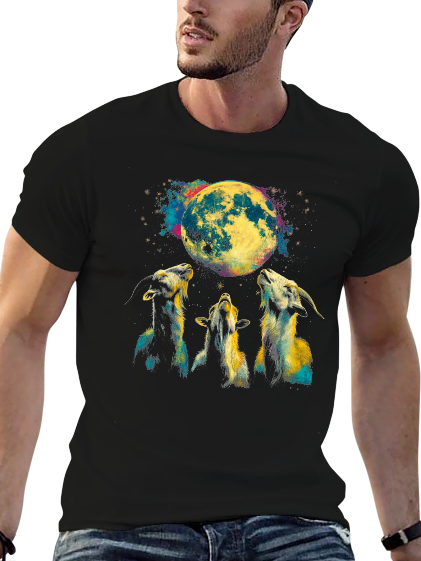 Goats Howling at Moon Graphic Tee - Black T-Shirt