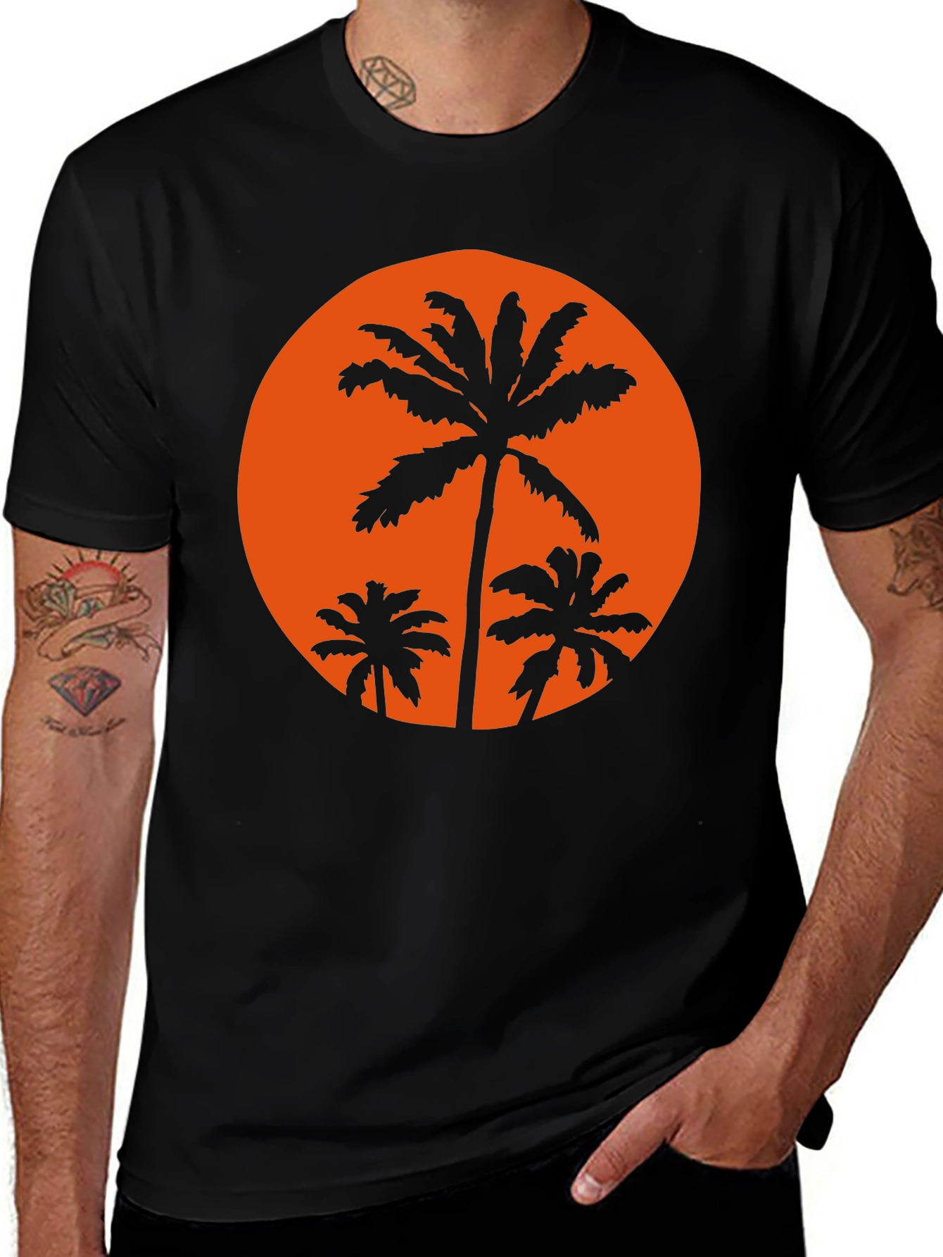 Sunset Palm Tee - Black Graphic T-Shirt