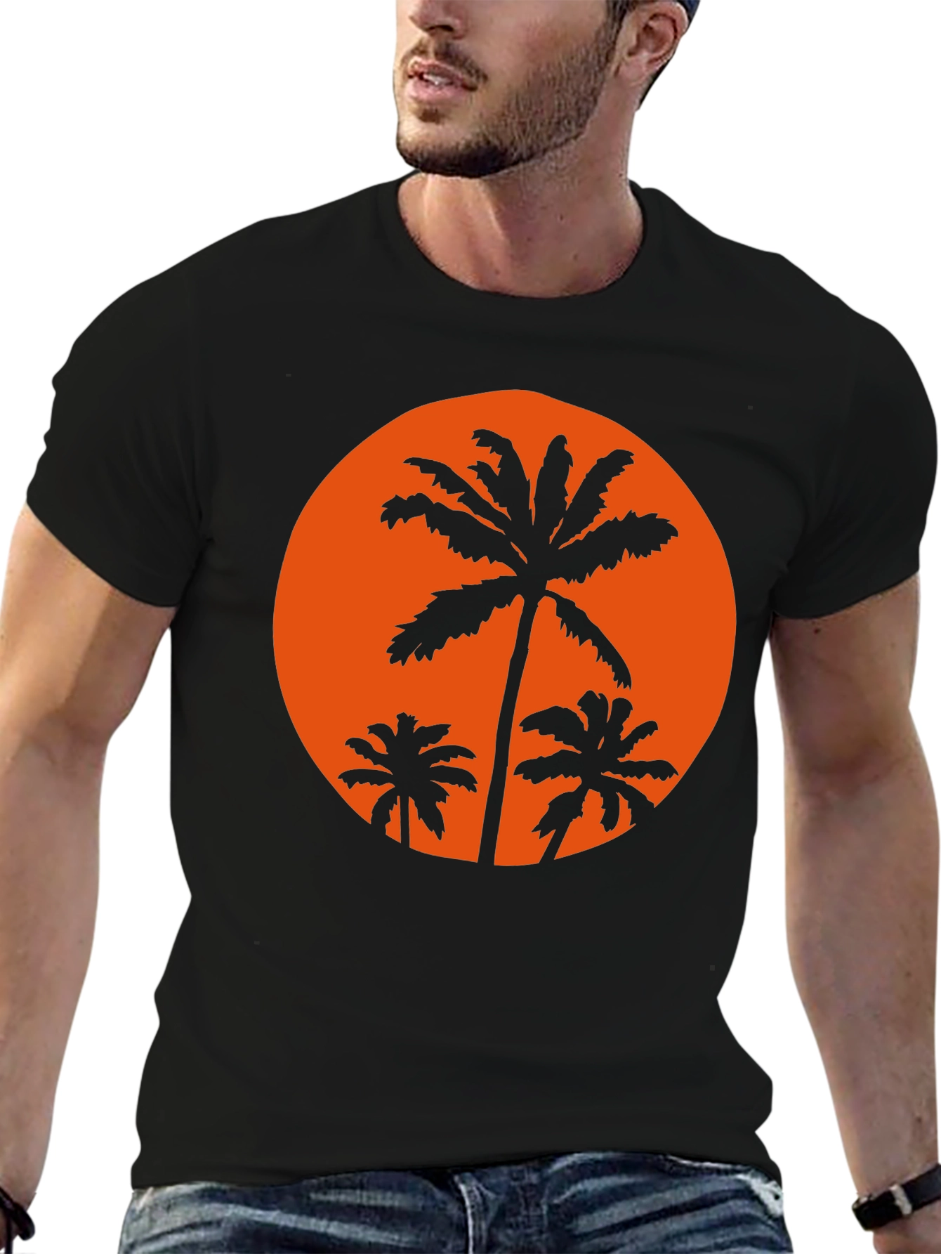 Sunset Palm Tee - Black Graphic T-Shirt
