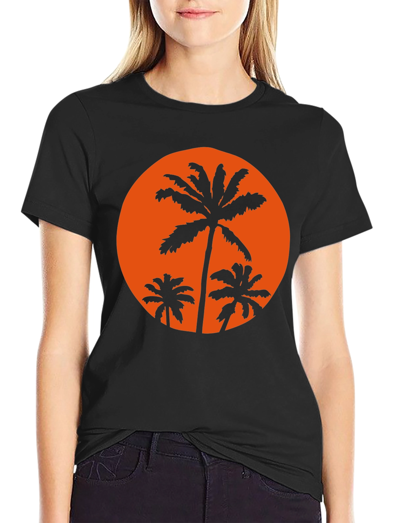 Sunset Palm Tee - Black Graphic T-Shirt