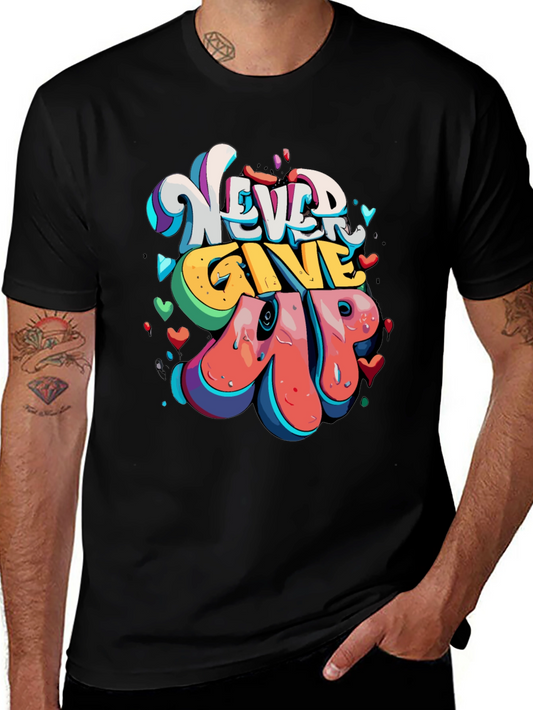 Never Give Up Graphic Tee - Mens Black T-Shirt