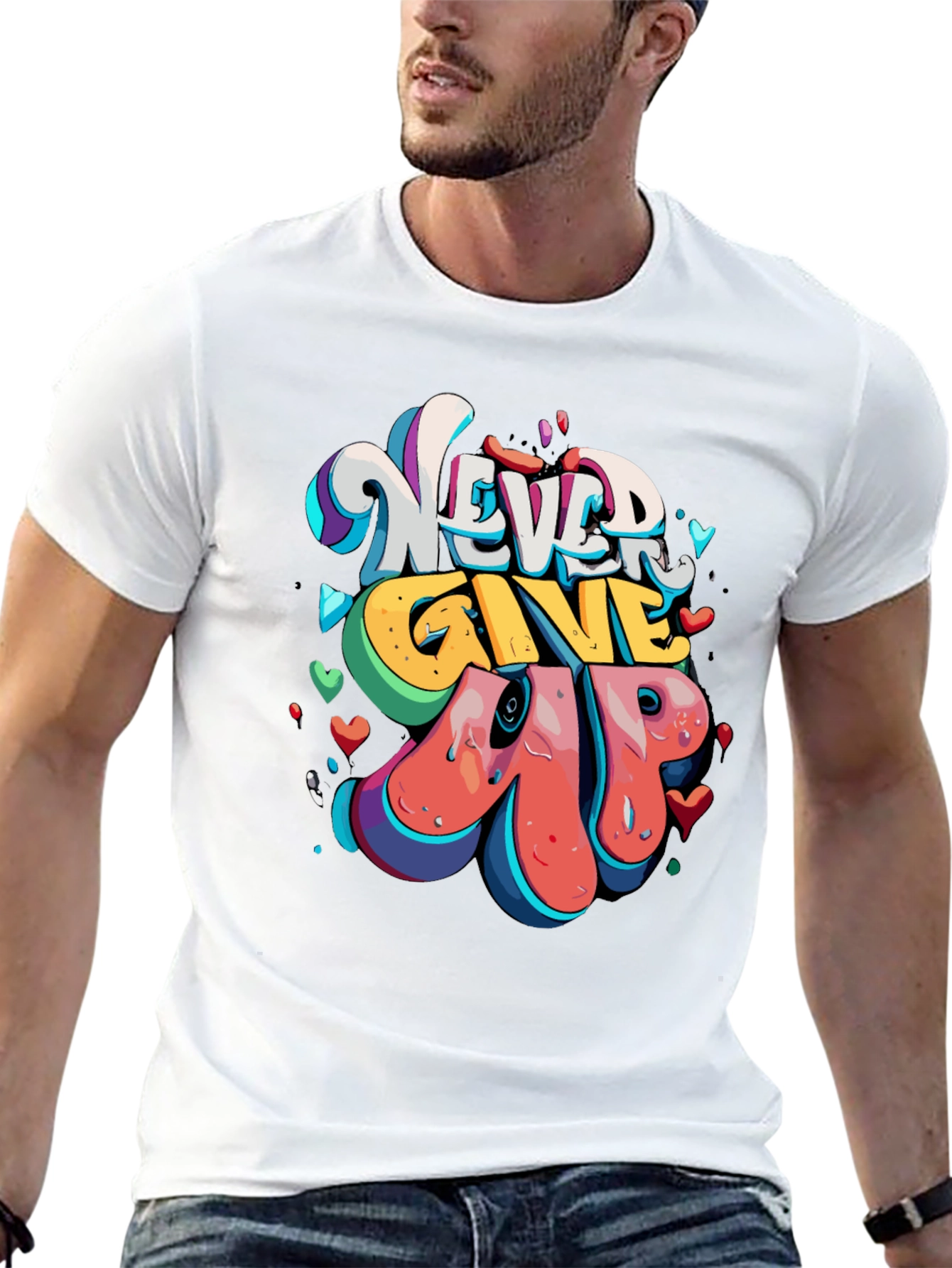 Never Give Up Graphic Tee - Mens Black T-Shirt