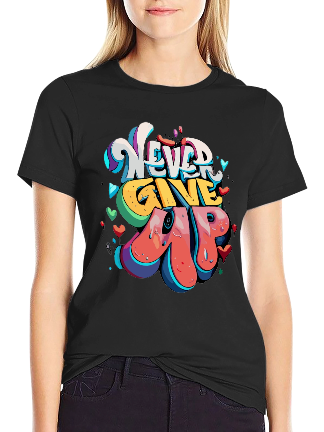 Never Give Up Graphic Tee - Mens Black T-Shirt