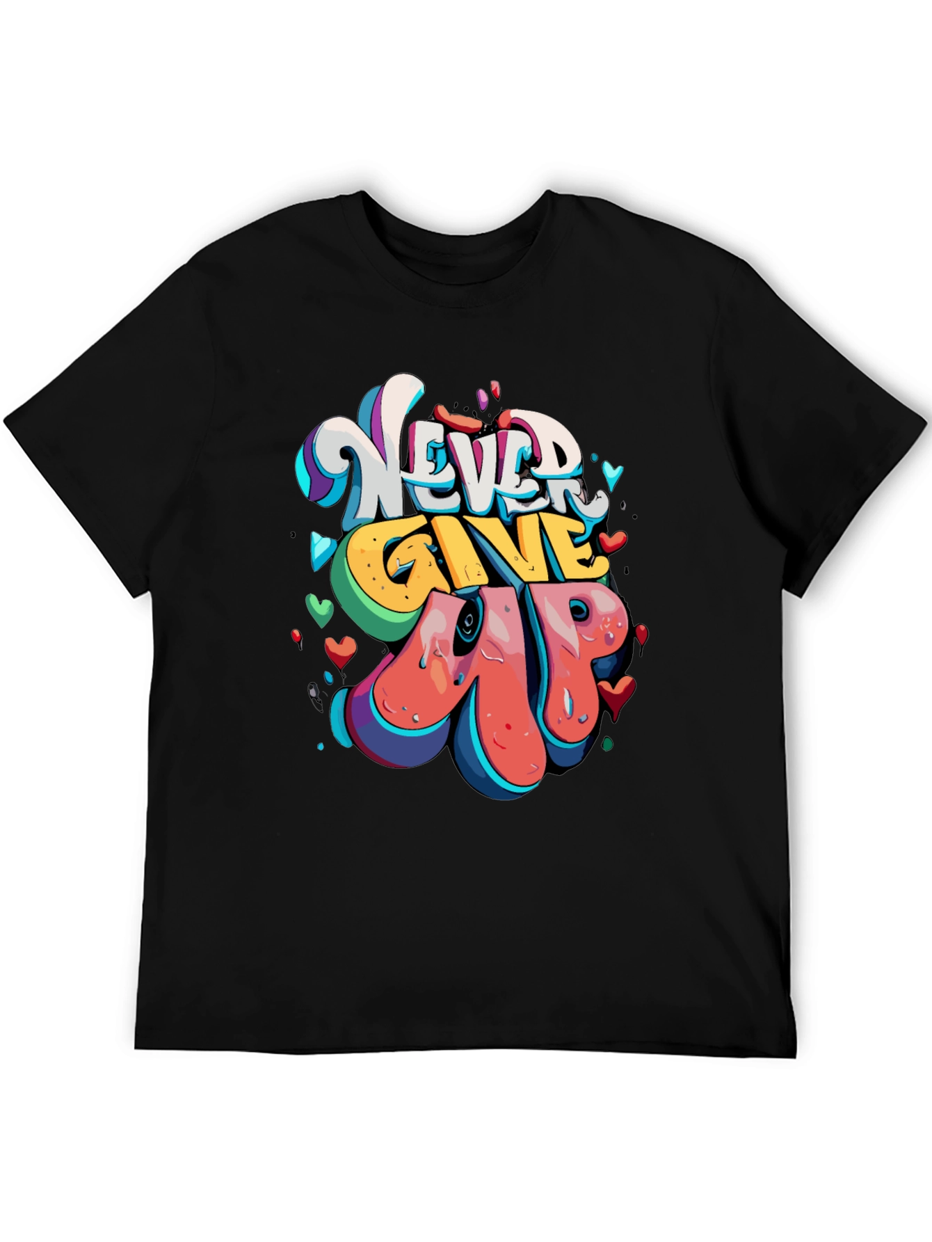 Never Give Up Graphic Tee - Mens Black T-Shirt