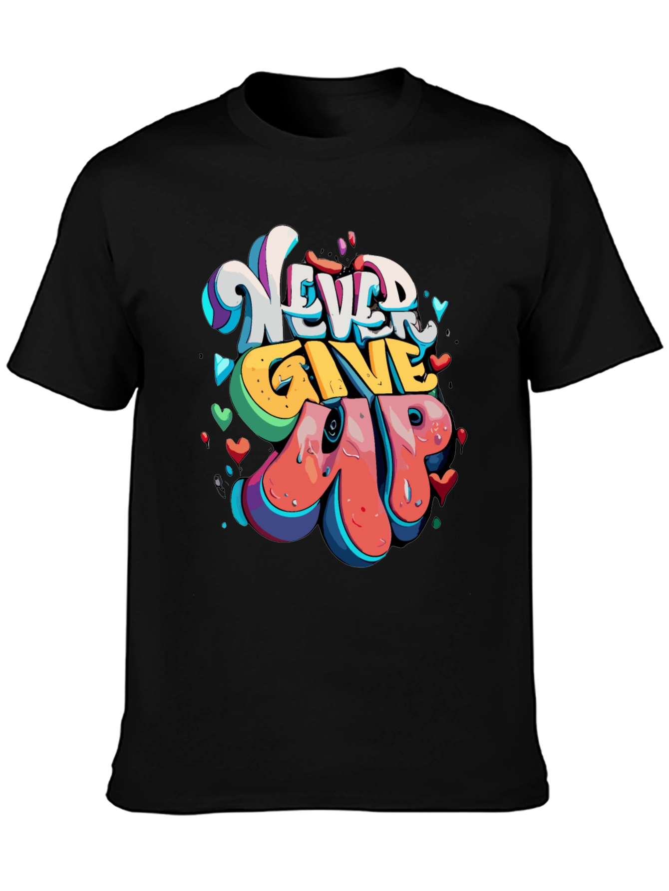 Never Give Up Graphic Tee - Mens Black T-Shirt