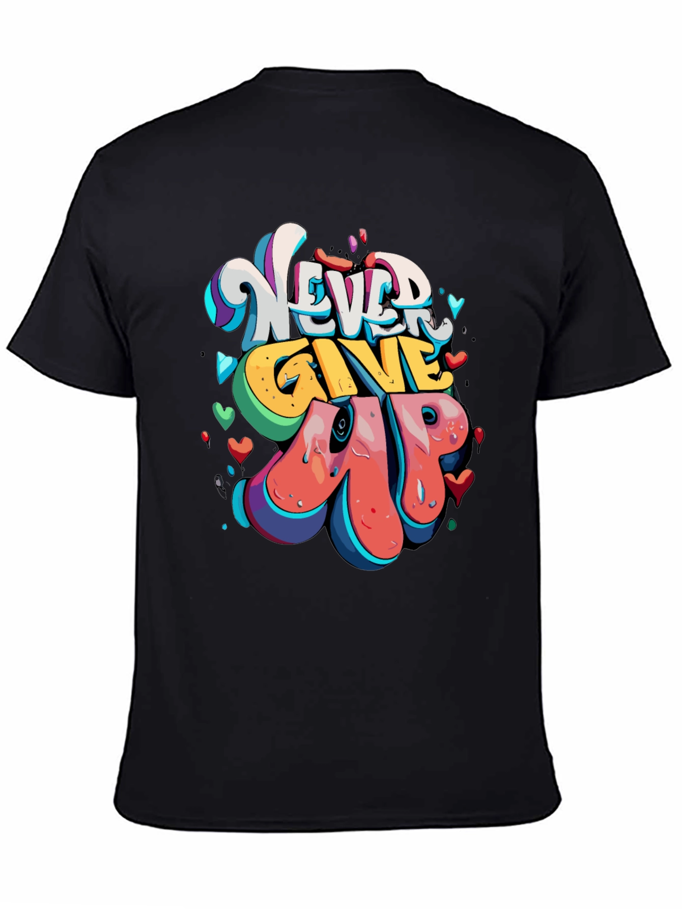 Never Give Up Graphic Tee - Mens Black T-Shirt
