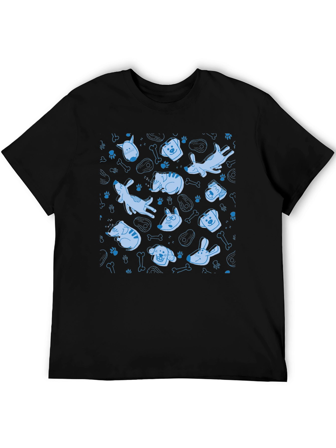 Dog Pattern Crew Neck T-Shirt - Black