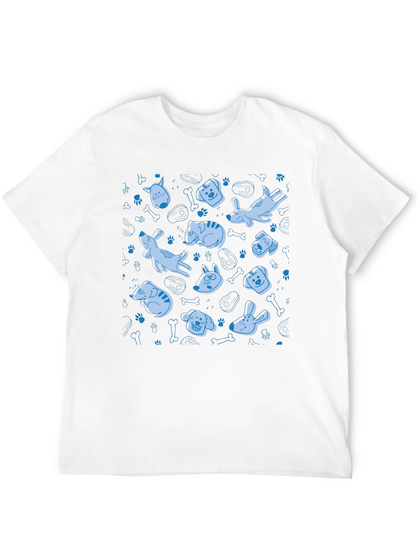 Dog Pattern Crew Neck T-Shirt - Black