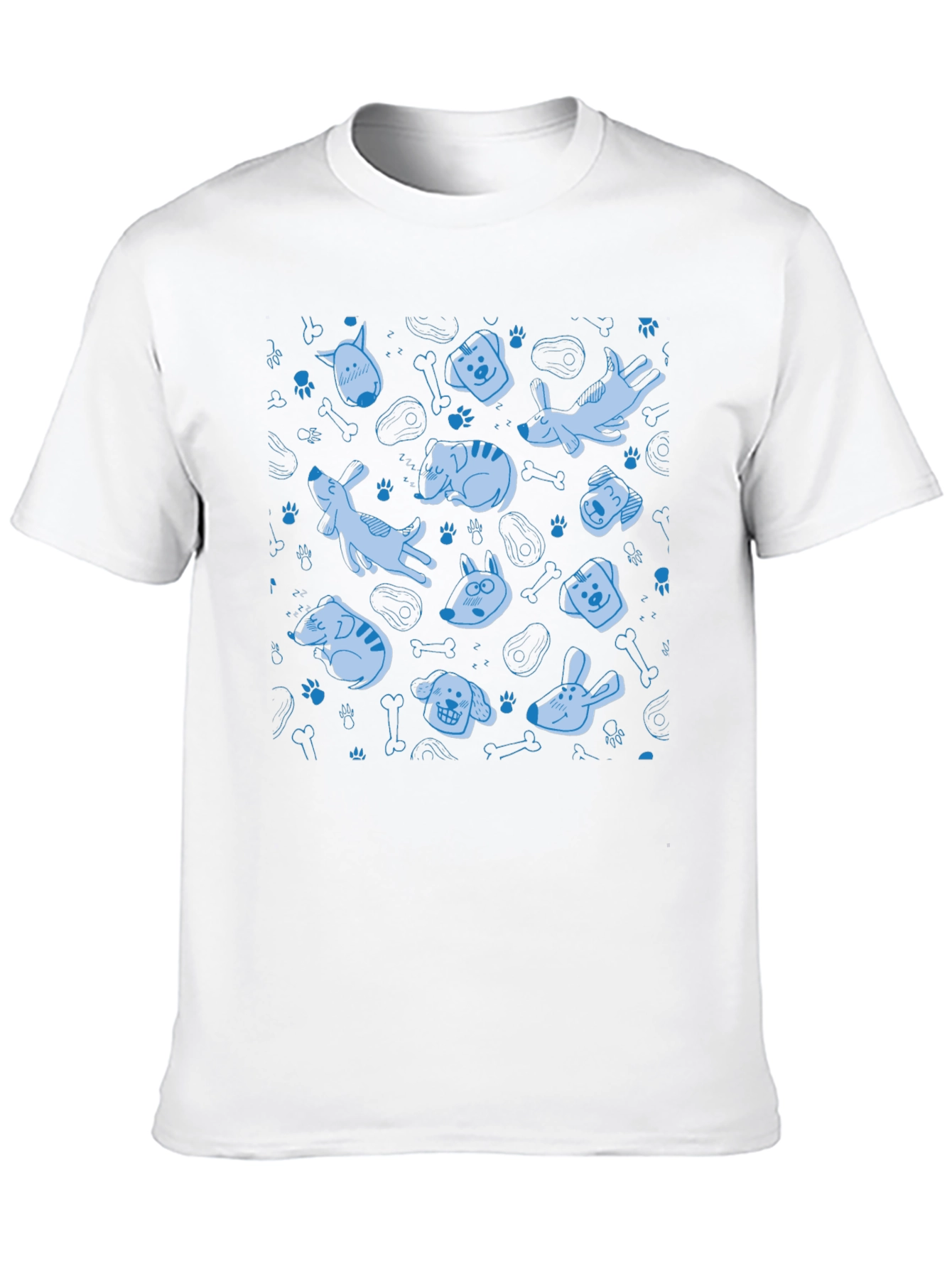 Dog Pattern Crew Neck T-Shirt - Black