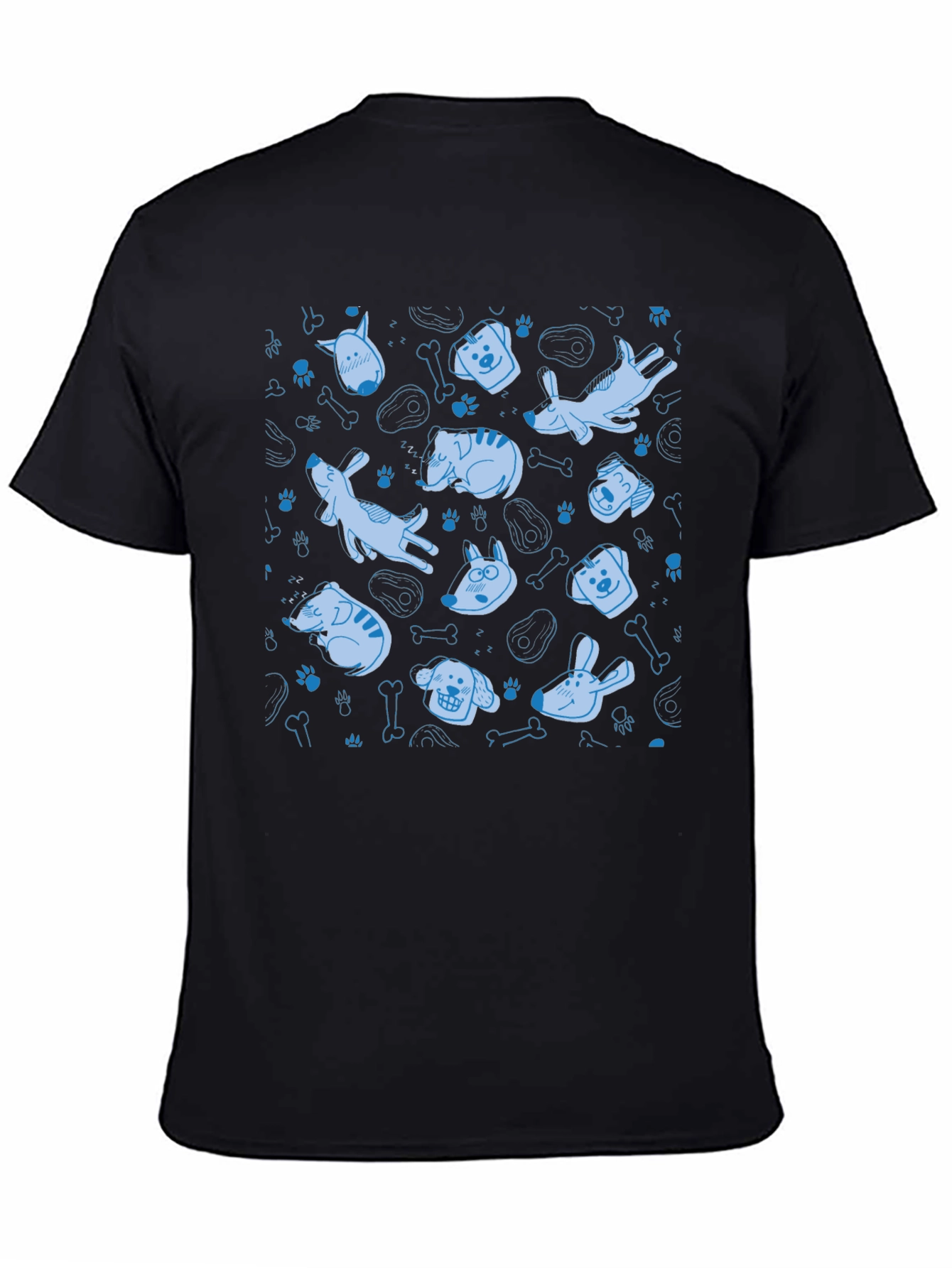 Dog Pattern Crew Neck T-Shirt - Black