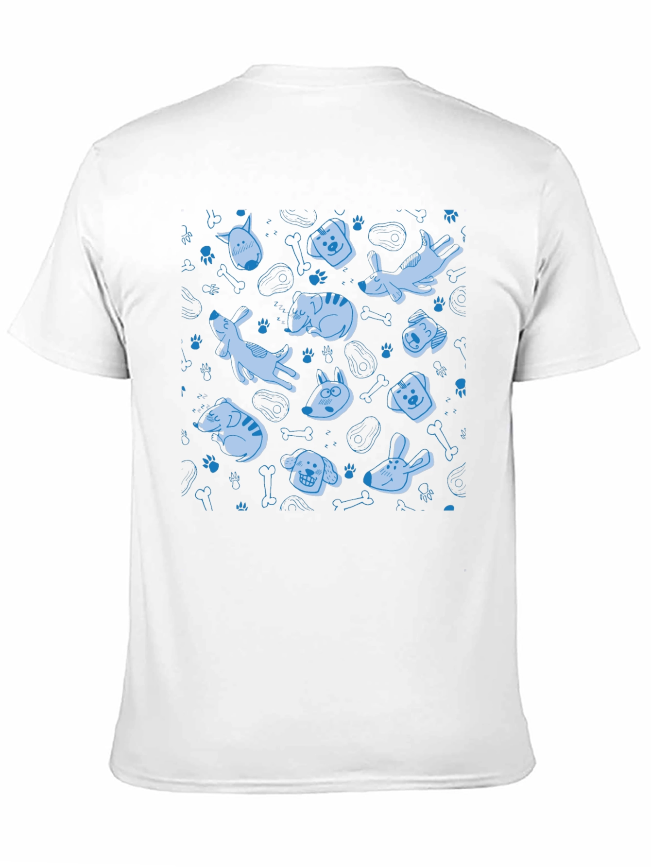 Dog Pattern Crew Neck T-Shirt - Black