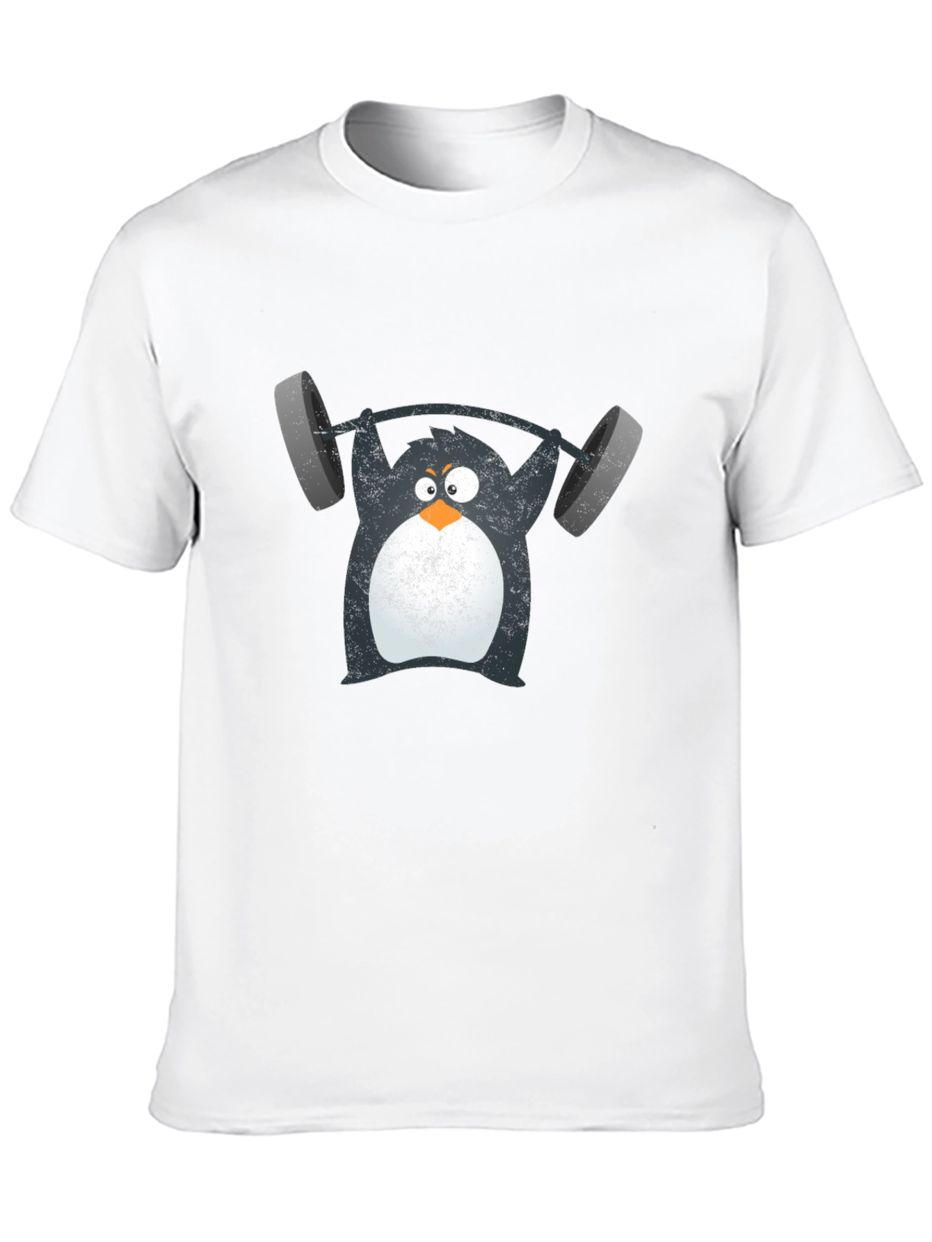 Penguin Lifting Weights Graphic Tee - Black Cotton T-Shirt