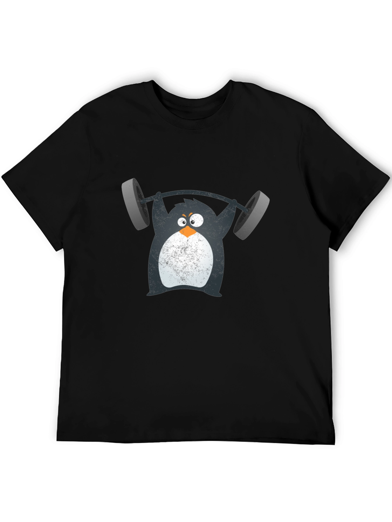 Penguin Lifting Weights Graphic Tee - Black Cotton T-Shirt