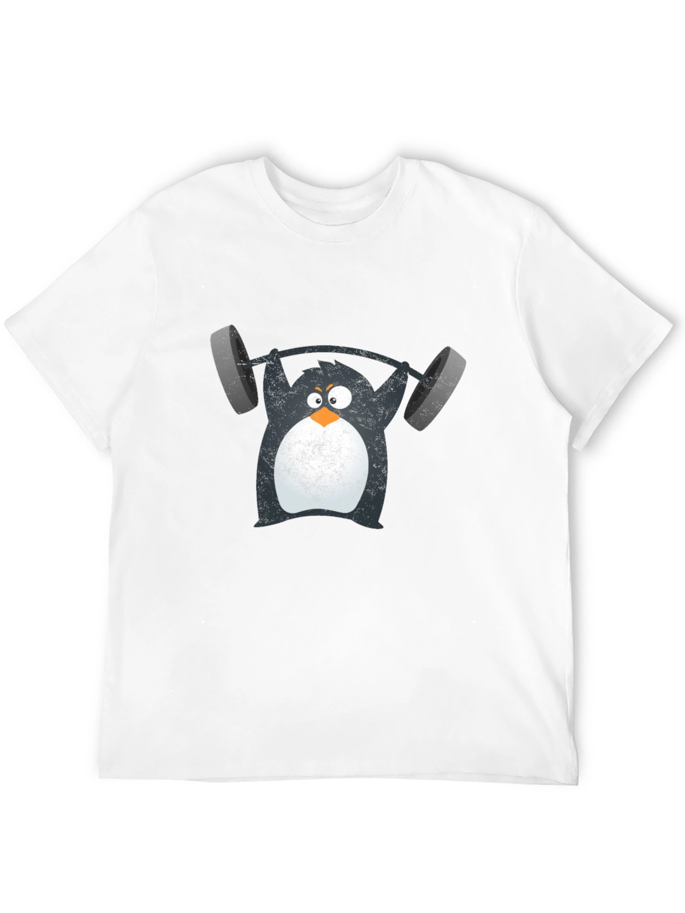 Penguin Lifting Weights Graphic Tee - Black Cotton T-Shirt