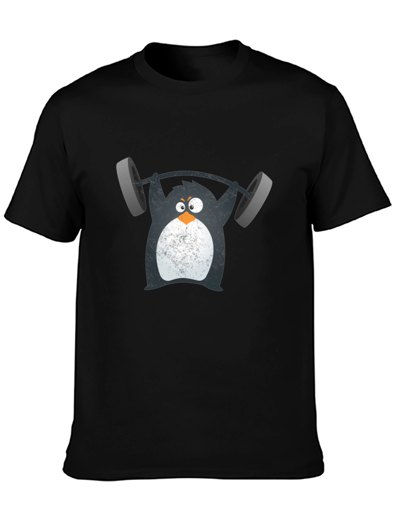 Penguin Lifting Weights Graphic Tee - Black Cotton T-Shirt