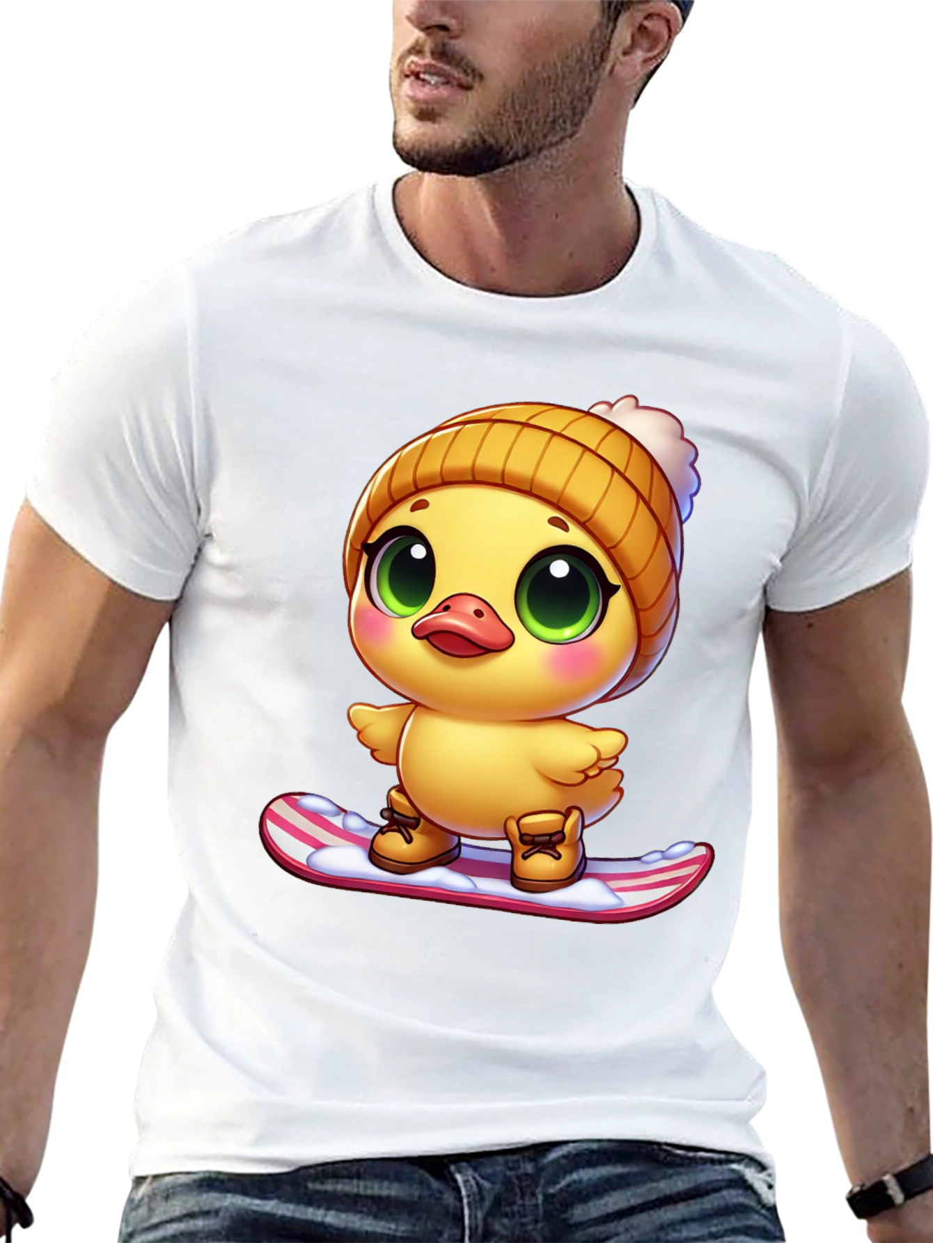 Cute Duck Snowboarding Graphic Tee
