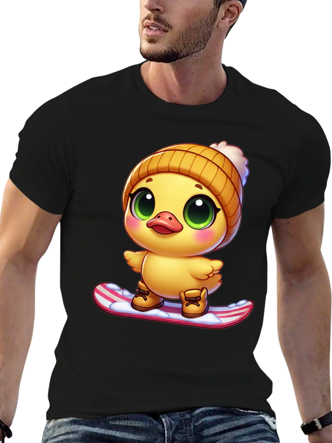 Cute Duck Snowboarding Graphic Tee