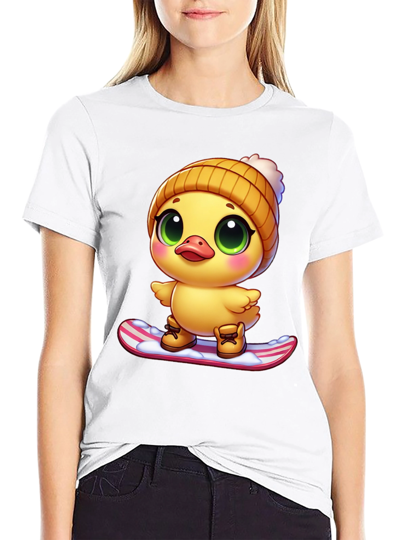 Cute Duck Snowboarding Graphic Tee