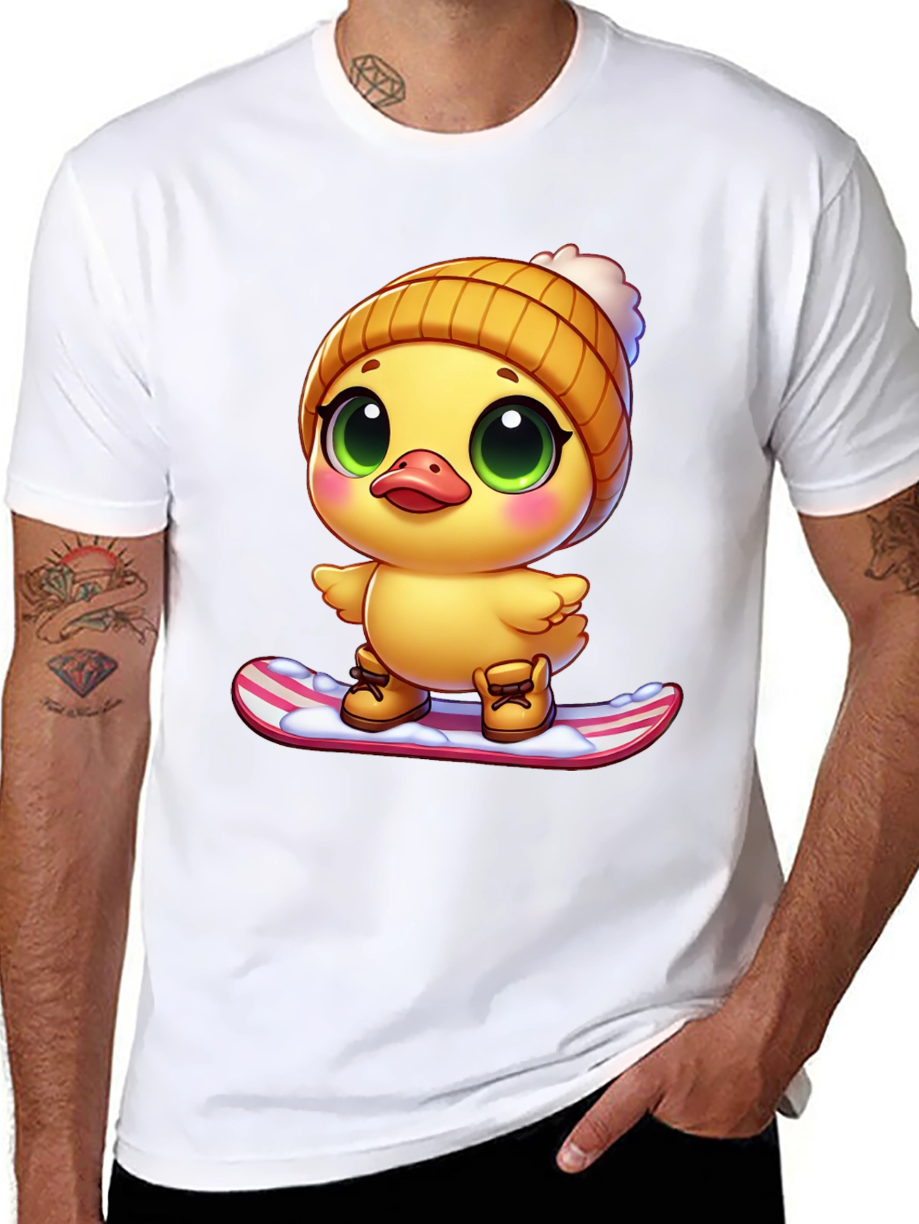 Cute Duck Snowboarding Graphic Tee