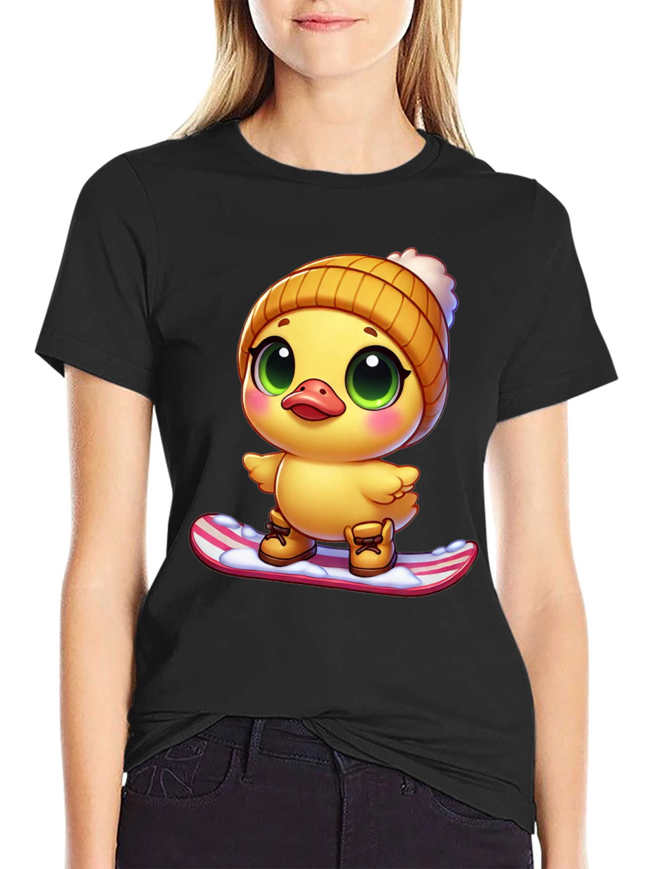 Cute Duck Snowboarding Graphic Tee