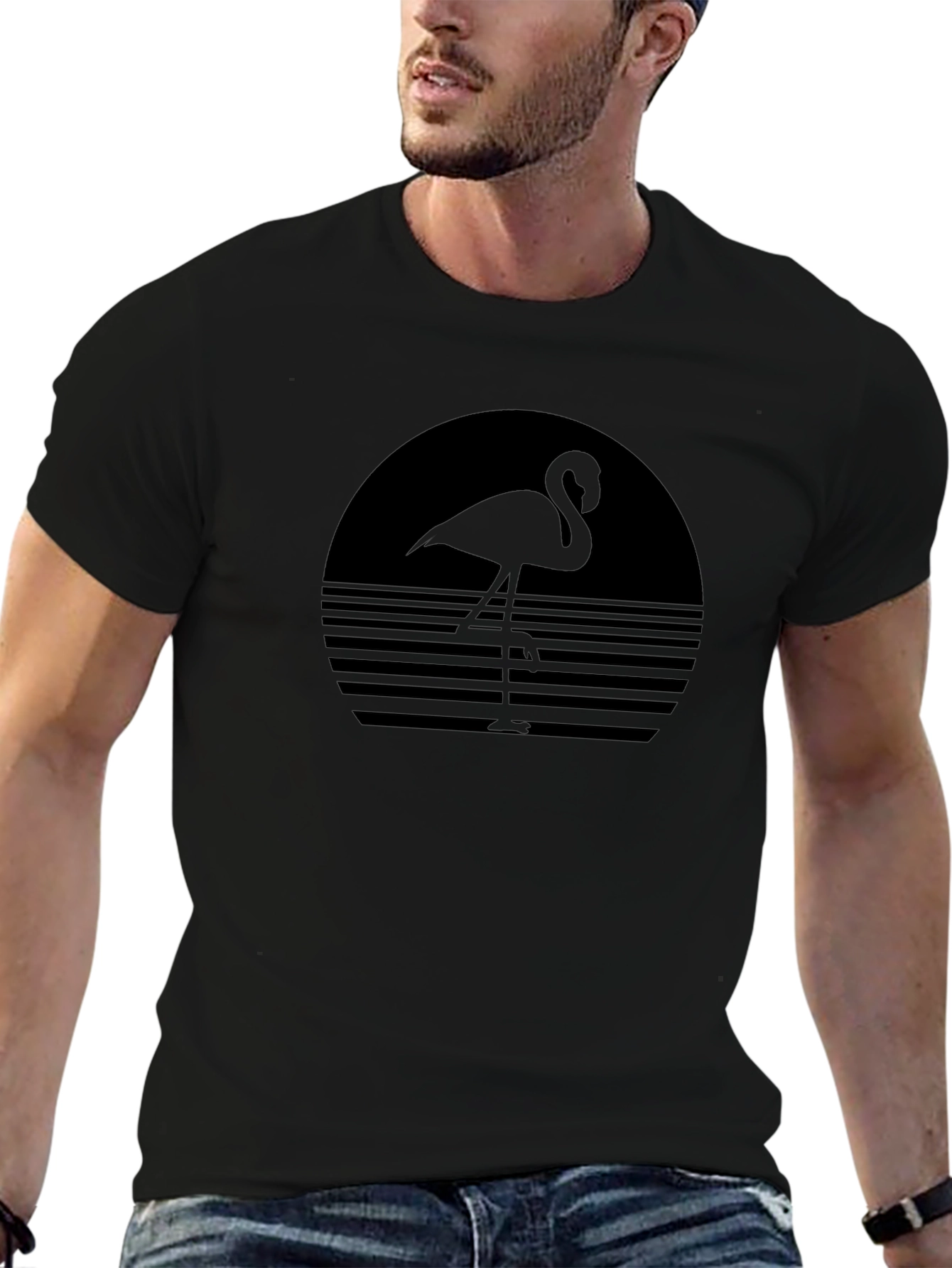 Retro Flamingo Sunset Black T-Shirt