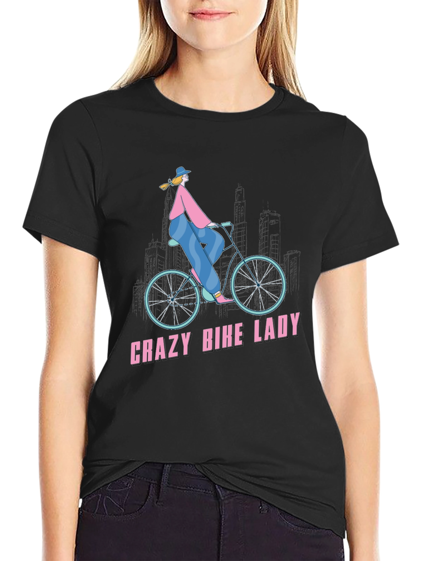 Crazy Bike Lady T-Shirt - Unique Graphic Tee