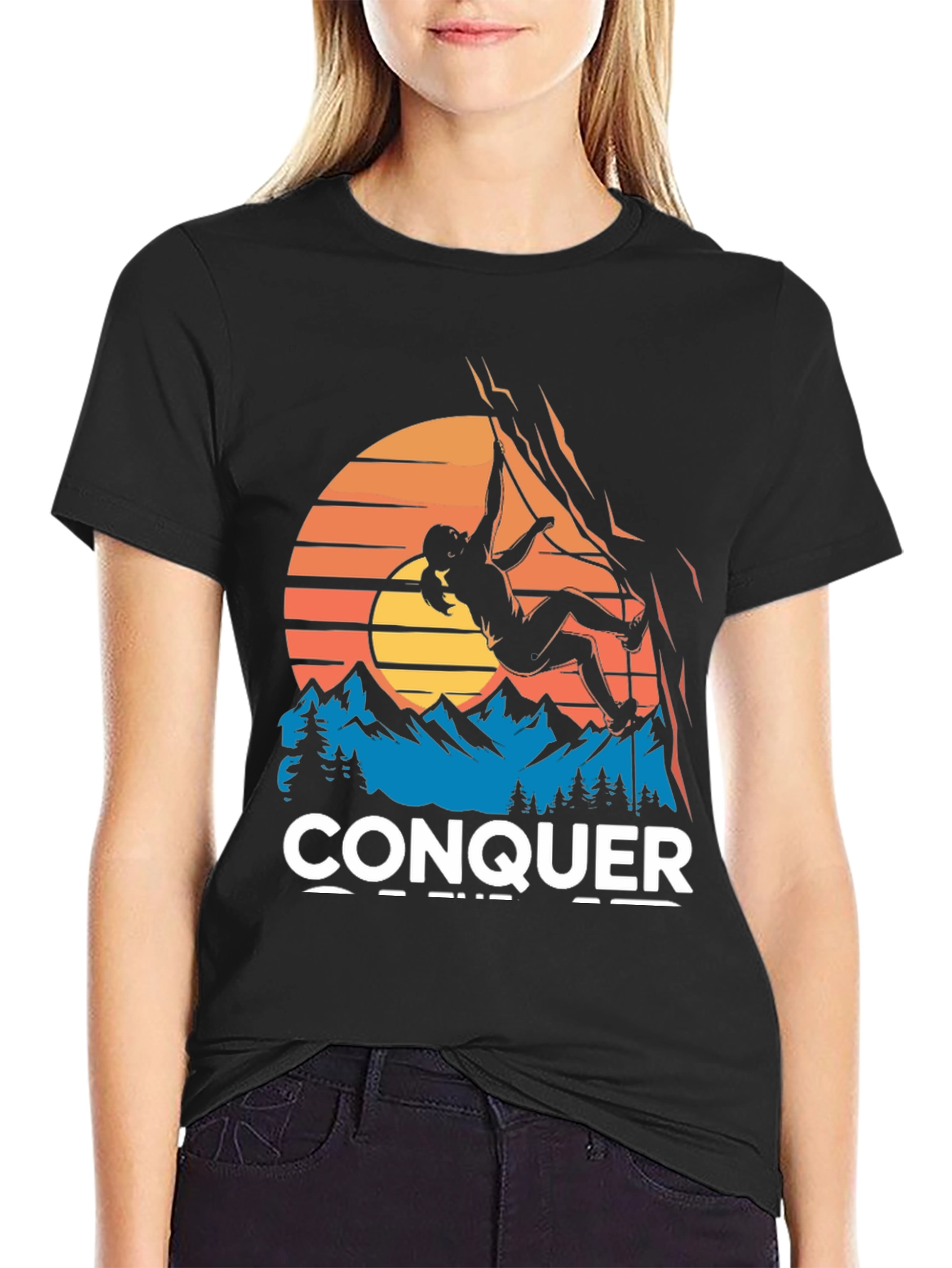 Conquer Mountain Climbing Graphic T-Shirt