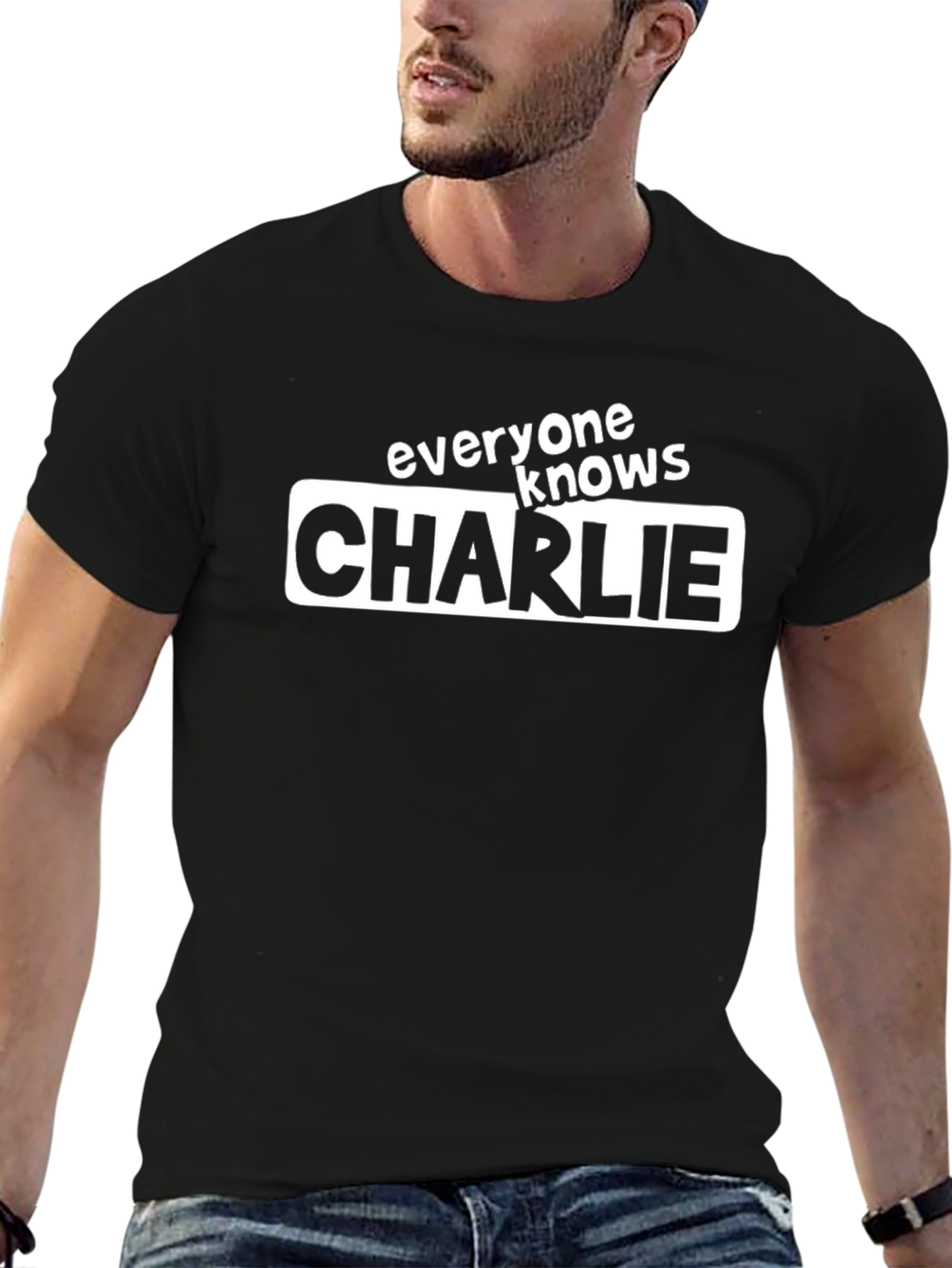 Everyone Knows Charlie Black Graphic T-Shirt