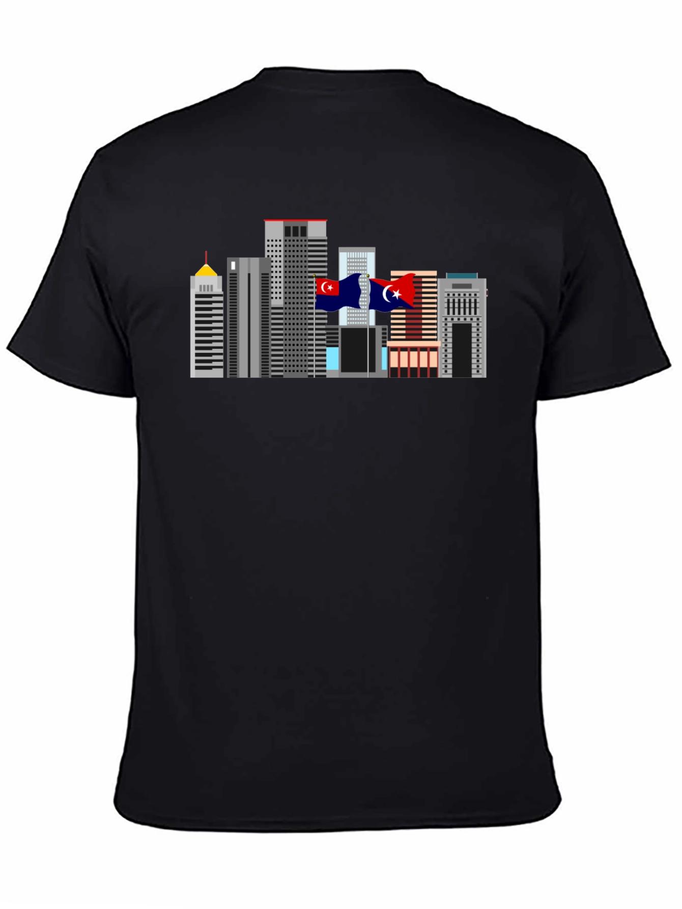 City Skyline Graphic Tee - Black Cotton T-Shirt