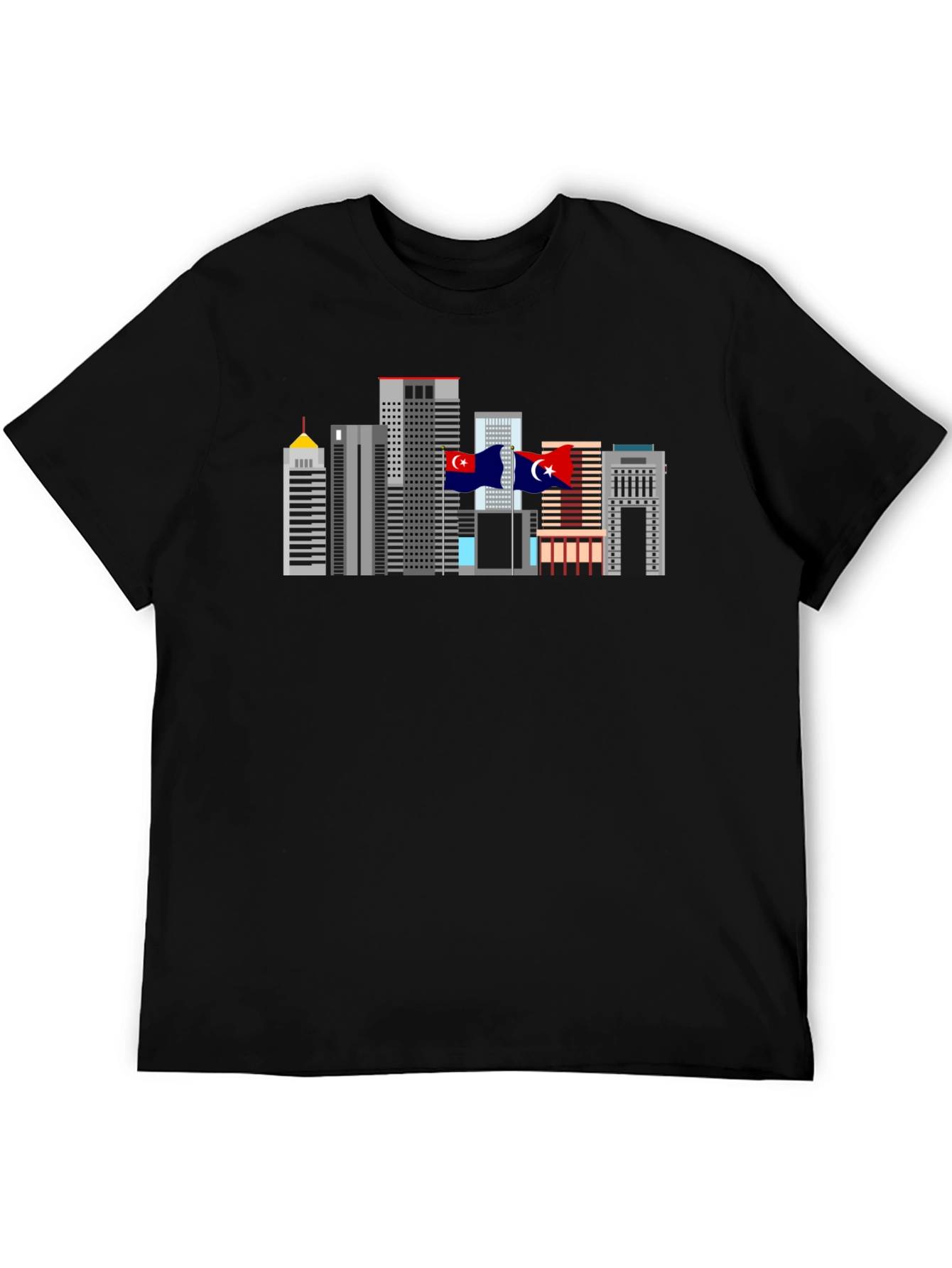 City Skyline Graphic Tee - Black Cotton T-Shirt